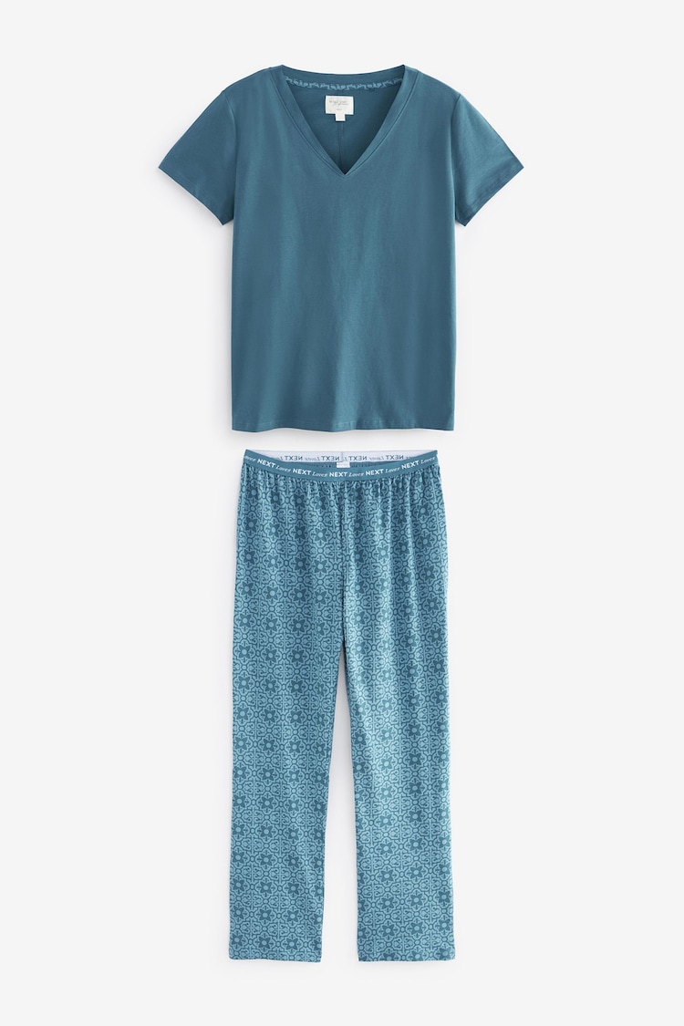 Chambray Blue Geo 100% Cotton Short Sleeve Pyjamas - Image 1 of 1