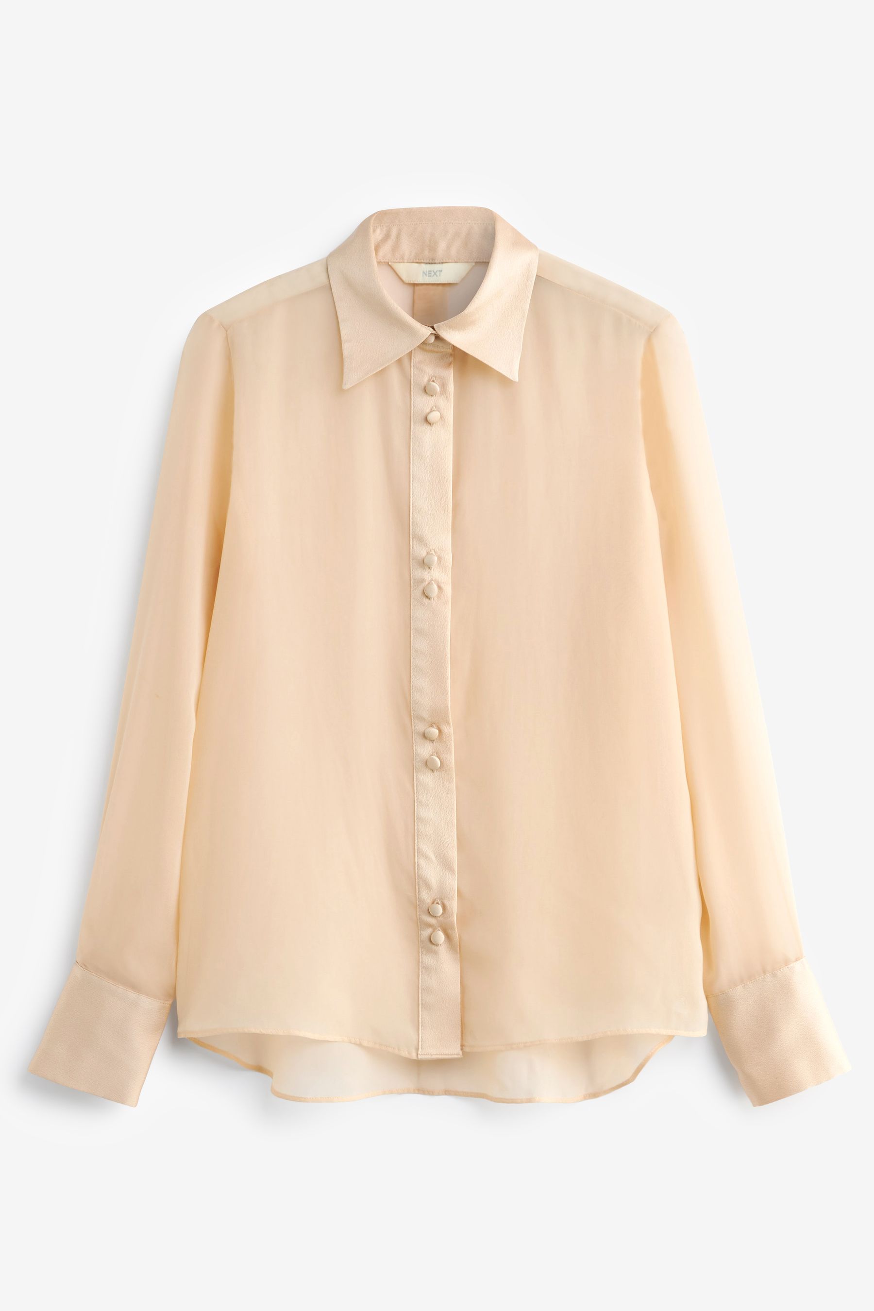 Buy Champagne Gold Satin Trim Long Sleeve Sheer Shirt from Next Luxembourg