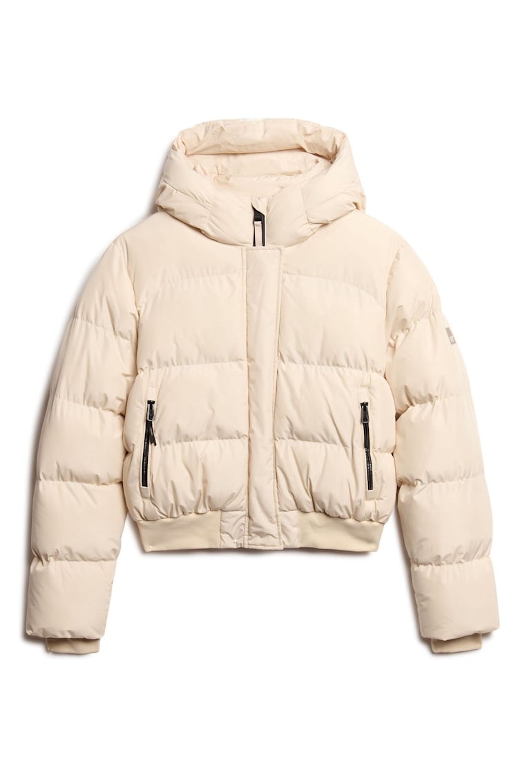 Superdry Off Grey Hooded Sports Puffer Bomber Jacket - Image 1 of 1