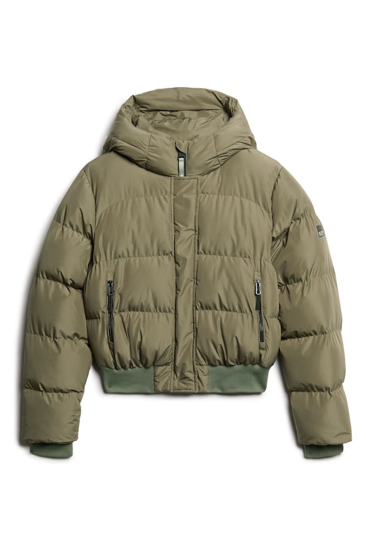 Пыльно-оливковый зеленый - Superdry Спортивная куртка-бомбер с капюшоном и пуховиком - Image 1 of 1