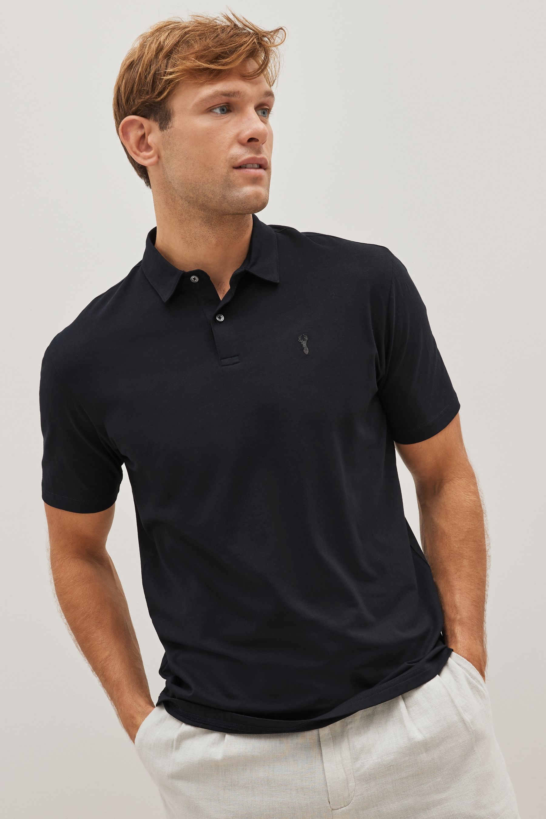 Buy Black/Neutrals Regular Fit Jersey Polo Shirts 3 Pack from the Next