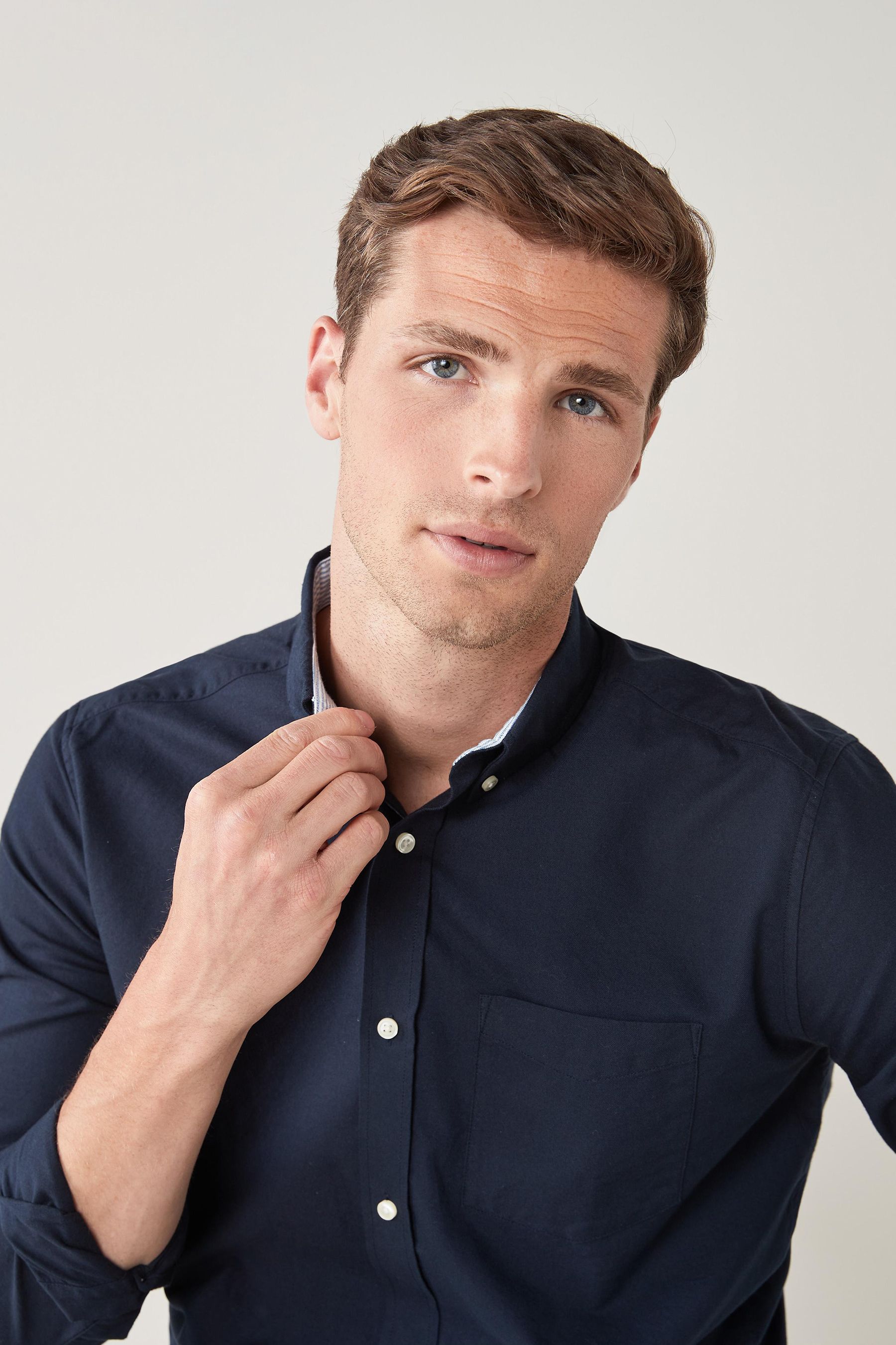 Unisex Long Sleeve Tee Shirt in Navy with White Oxford Pocket by the Frat Collection main image 0