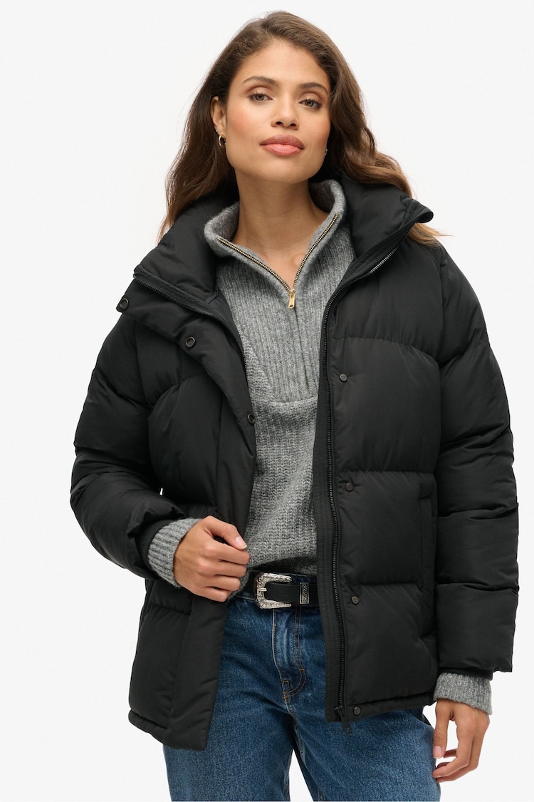 Superdry Black Mid Length Puffer Jacket - Image 1 of 1