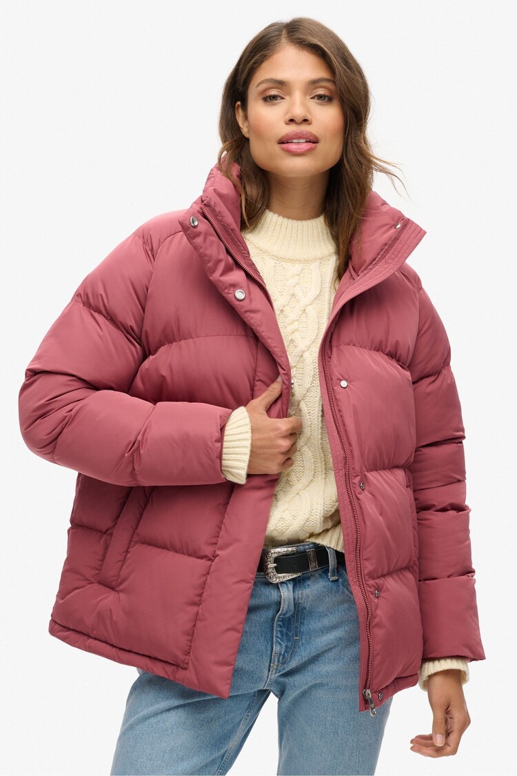 Superdry Rouge Burgundy Mid Length Puffer Jacket - Image 1 of 1