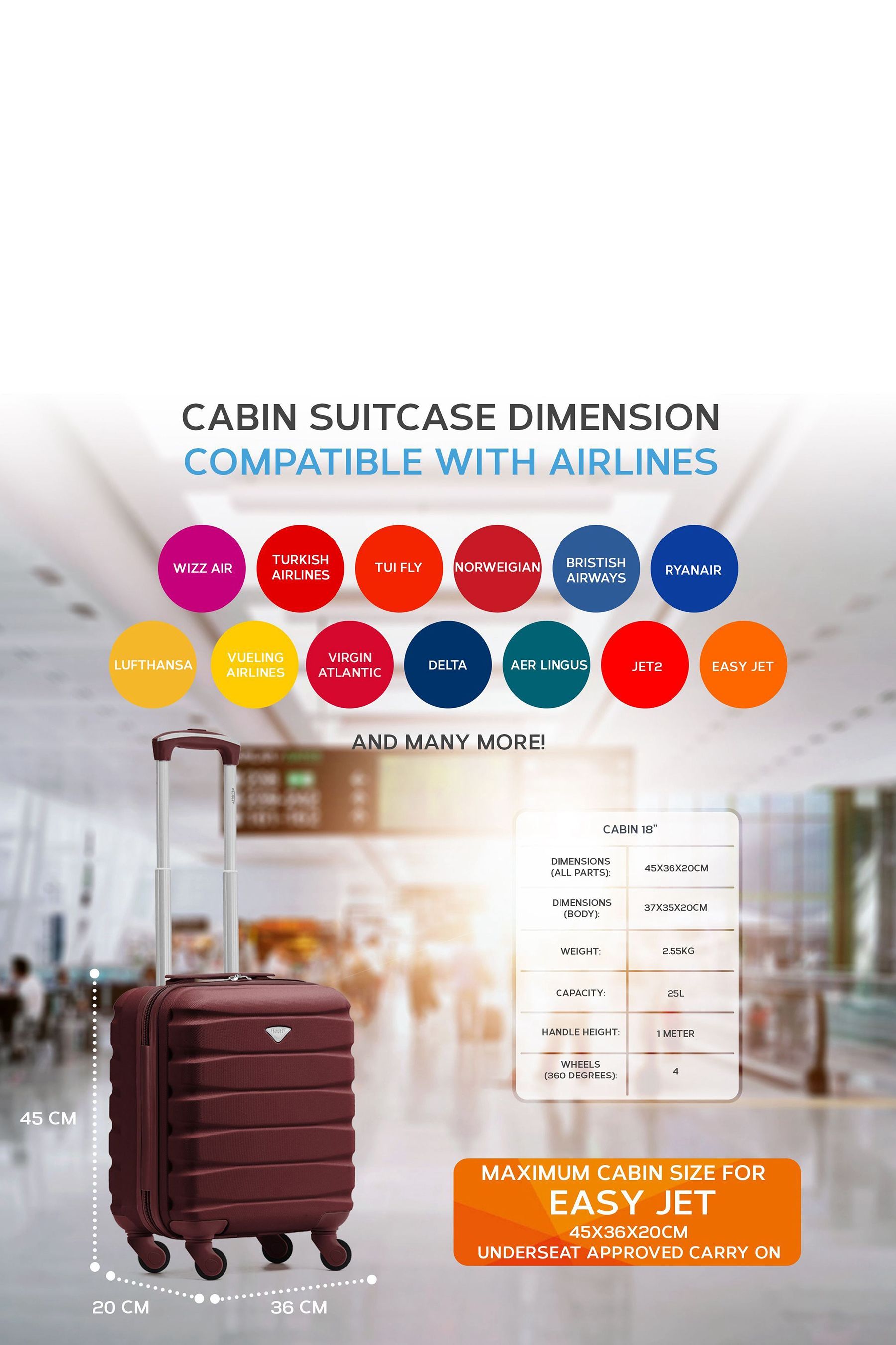 Buy Flight Knight 45x36x20cm EasyJet Underseat 4 Wheel ABS Hard Case