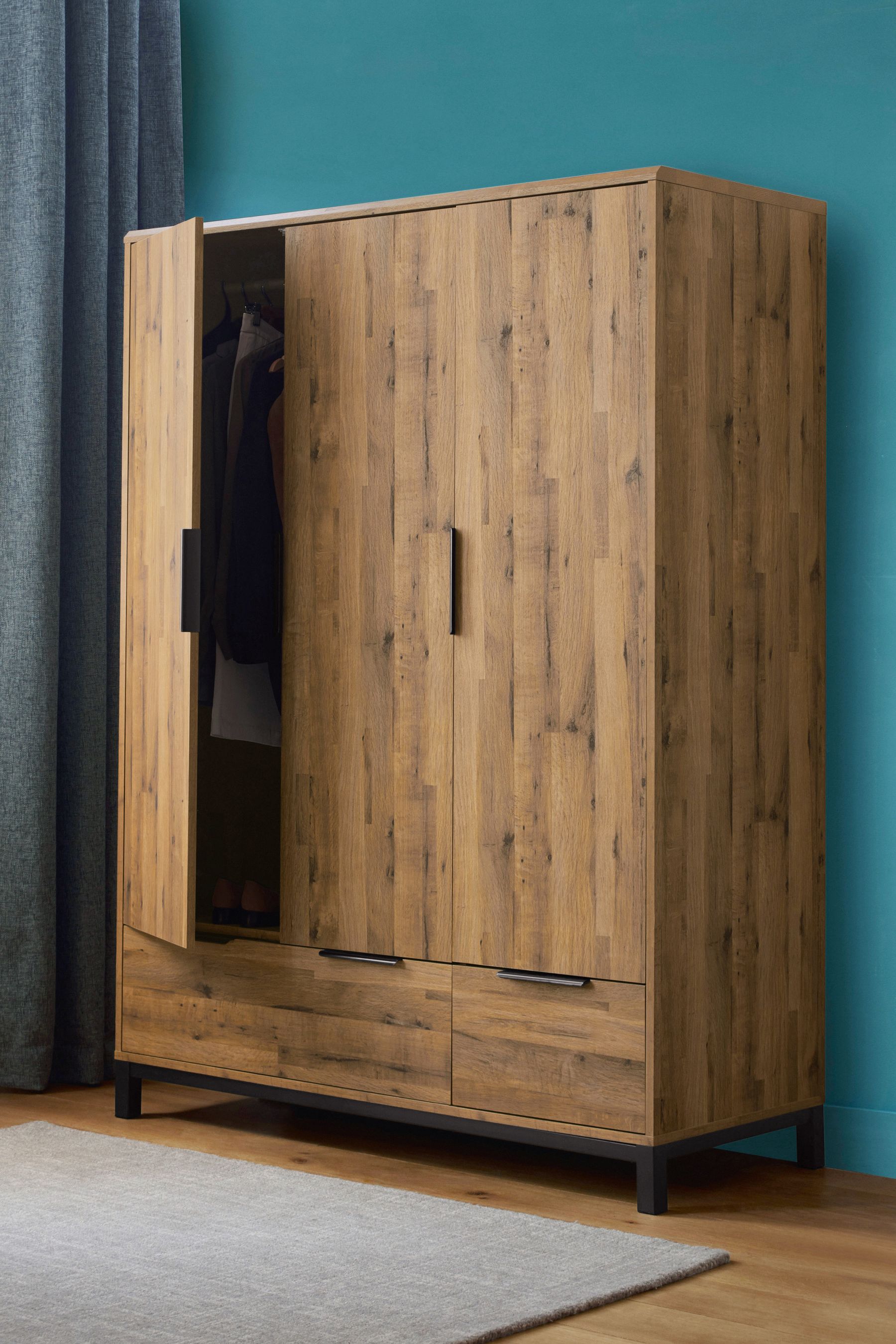 Buy Dark Bronx Oak Effect Triple, 2 Drawers Wardrobe from the Next UK