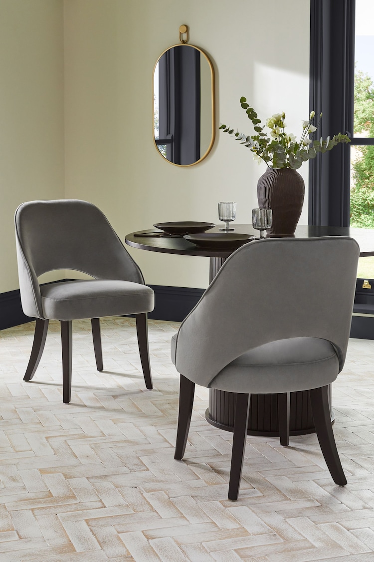 Set of 2 Soft Velvet Mid Grey Remi Black Leg Dining Chairs - Image 1 of 1