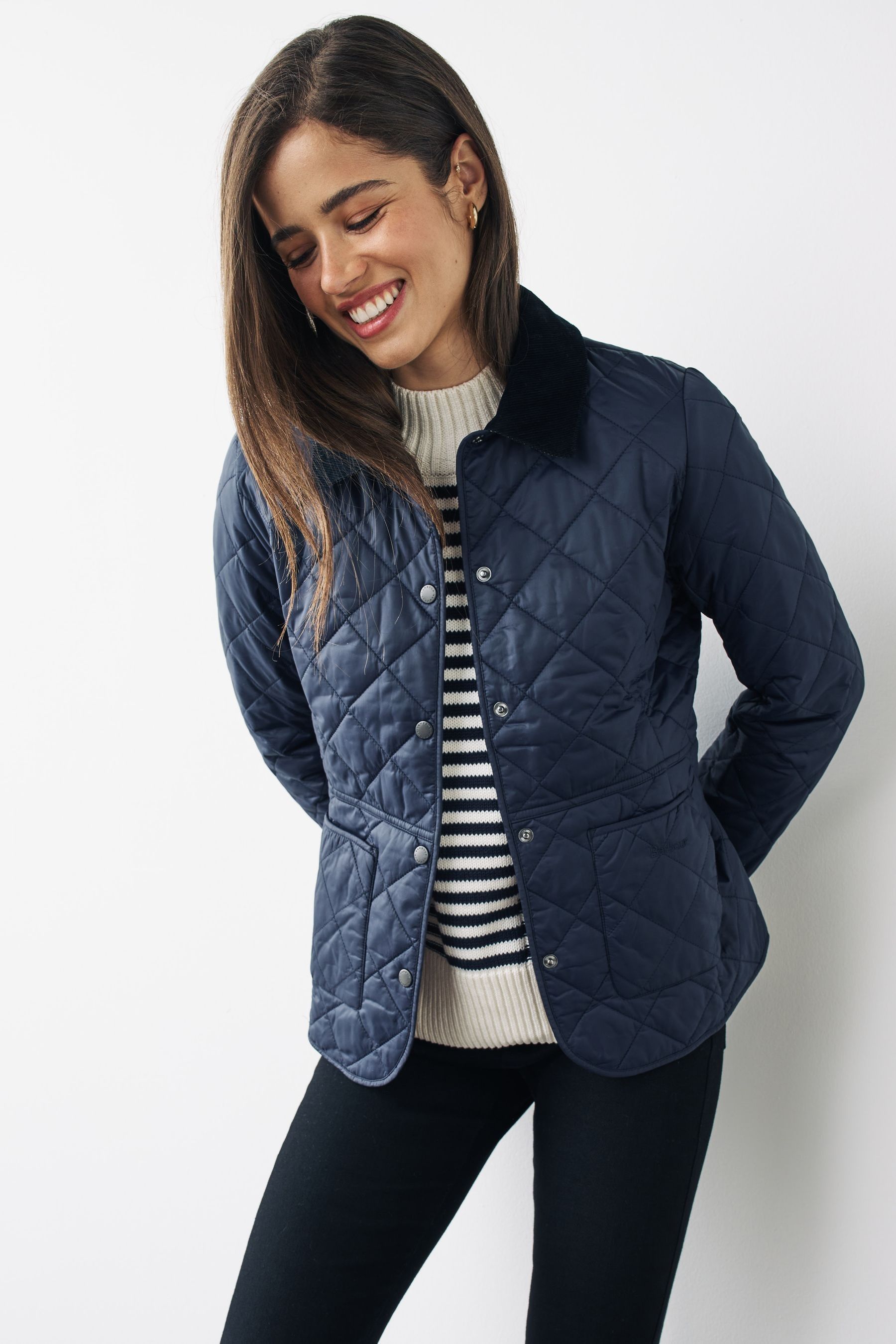 Buy Barbour® Navy Deveron Diamond Quilt Lightweight Jacket from the