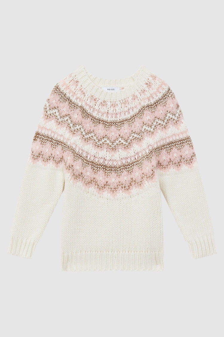 Reiss Pink Blythe Junior Fairisle Pattern Knitted Jumper - Image 1 of 1