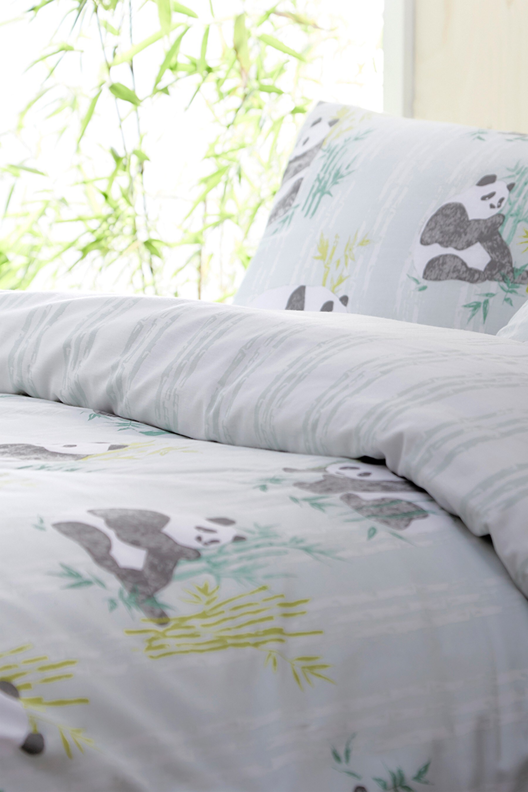 Buy furn. Mint Pandas Reversible Printed Polycotton Duvet Cover and