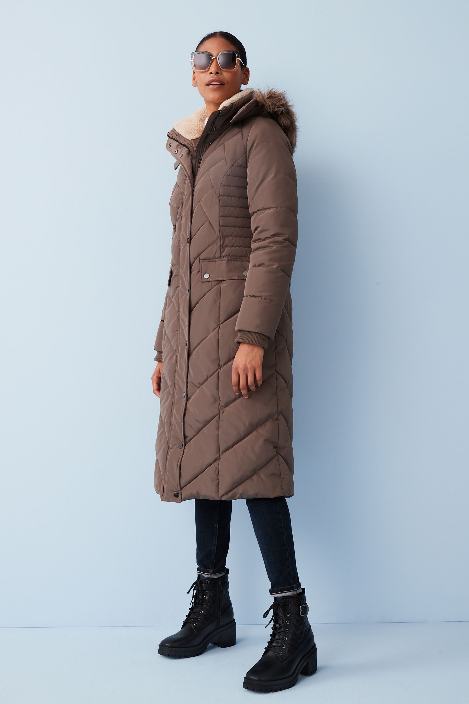 Buy Mink Brown Next Faux Fur Hooded Padded Longline Coat from Next Ireland