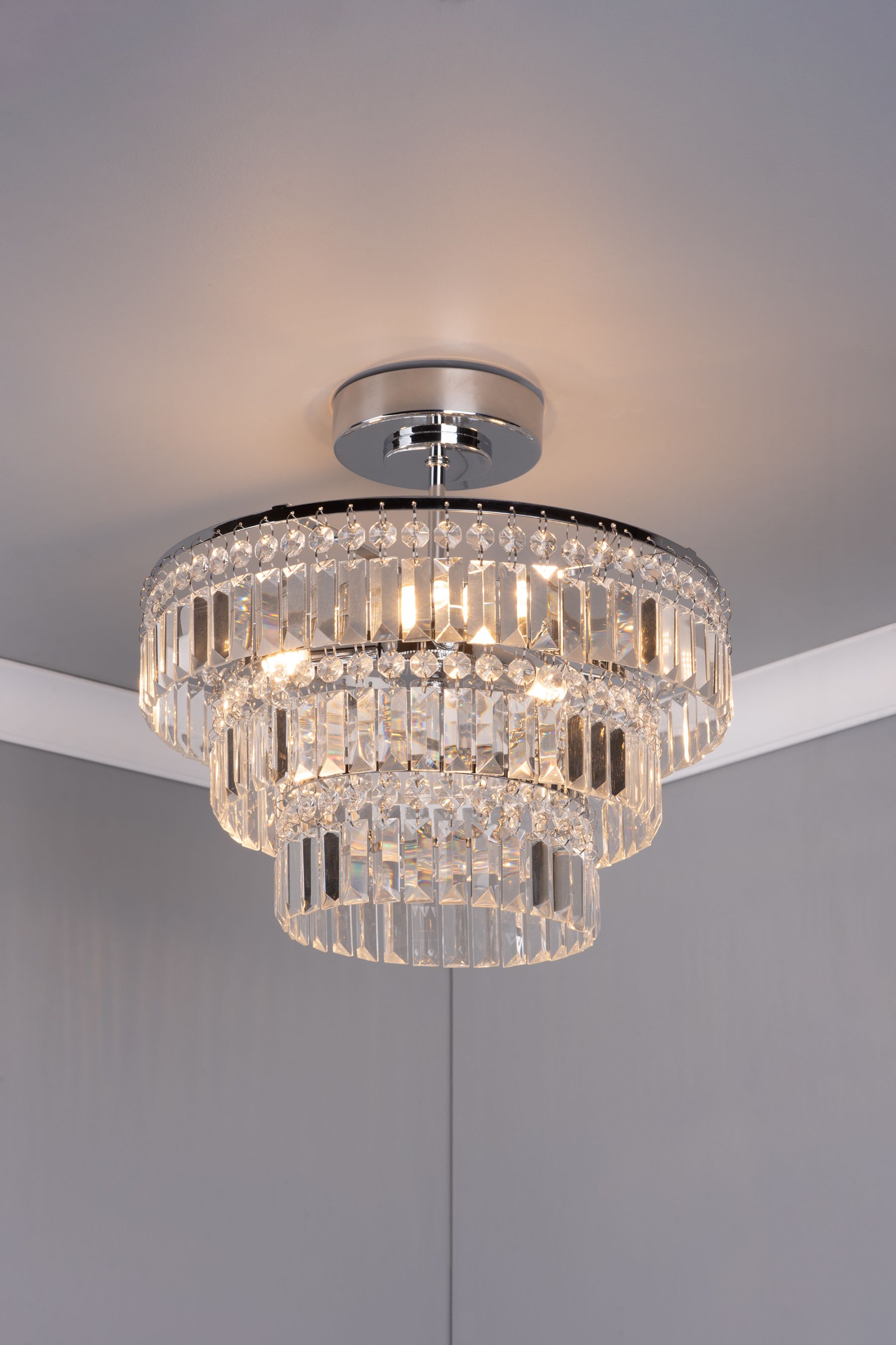 Buy Dar Lighting Silver Rowena 3 Light Semi Flush Fitting Ceiling Light