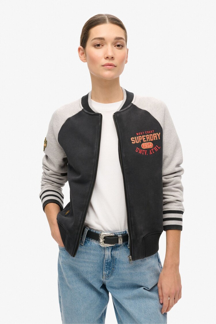 Superdry Black College Script Graphic Bomber Hoodie - Image 1 of 1