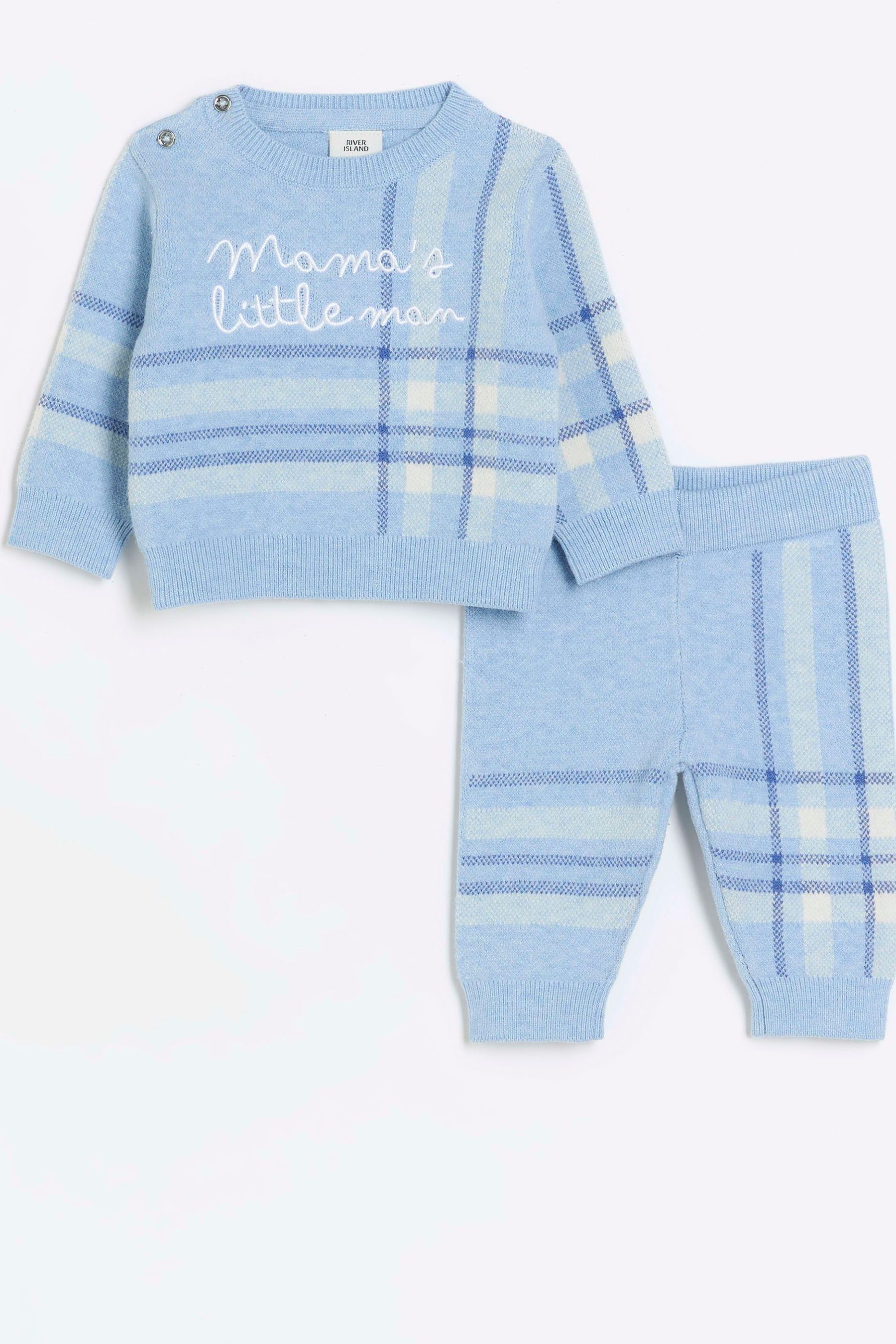 Buy River Island Blue Baby Boys Check Knitted Set from Next United Arab Emirates