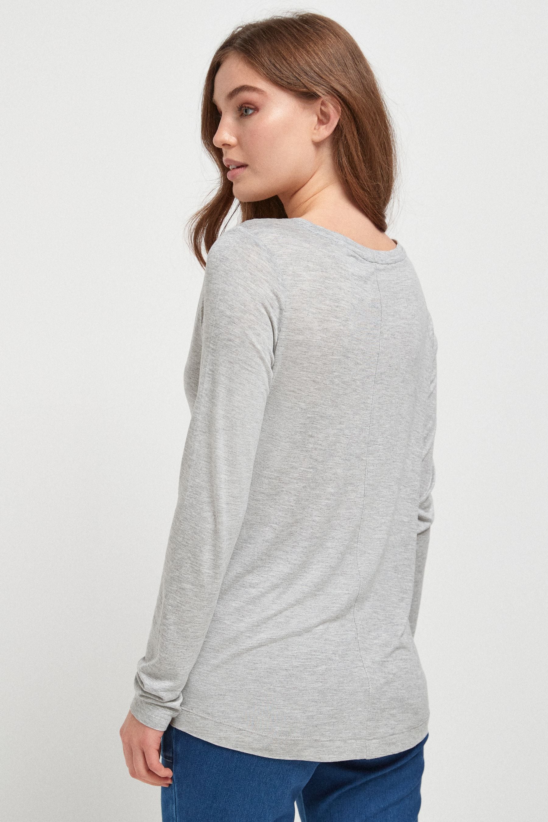 Buy Grey Marl Slouch V-Neck Long Sleeve T-Shirt from the Next UK online ...
