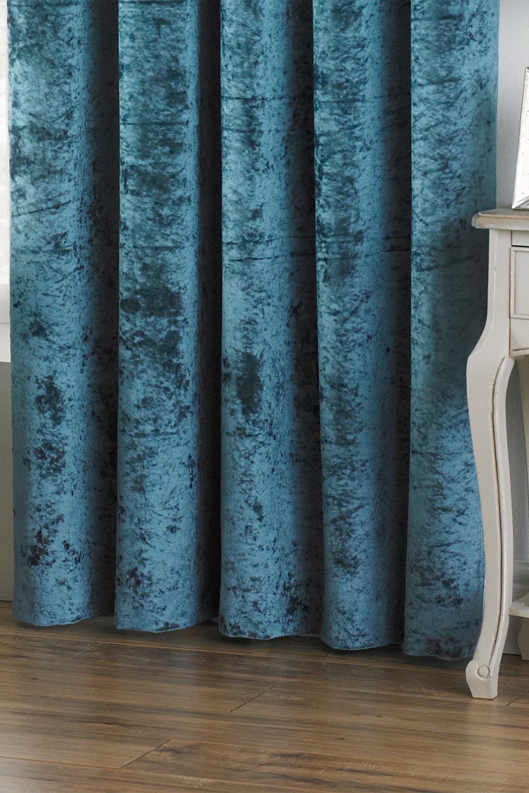 Buy Riva Paoletti Teal Blue Verona Crushed Velvet Eyelet Curtains from