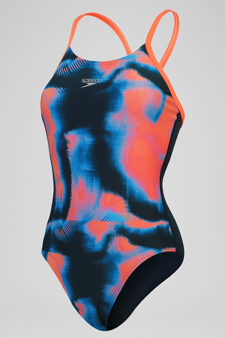 Speedo Womens Blue All-Over Fixed Crossback Swimsuit - Image 1 of 1
