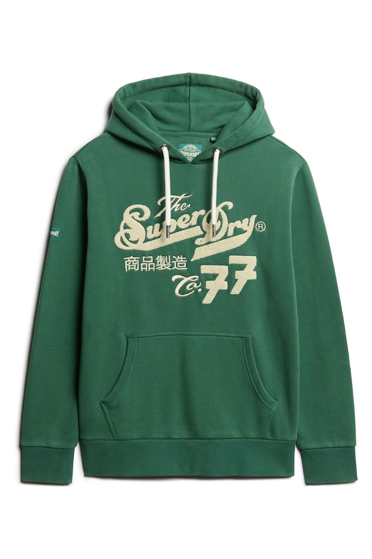 Superdry Academy Green Embroider Script Graphic Hoodie - Image 1 of 1