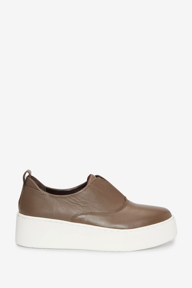 Dark Natural Slip On Signature Forever Comfort® Leather Wedge Trainers - Image 1 of 1