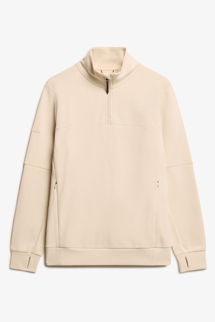 Superdry Tapioca Cream Beige Dark Moss Green Tech Loose Half Zip Sweatshirt - Image 1 of 1