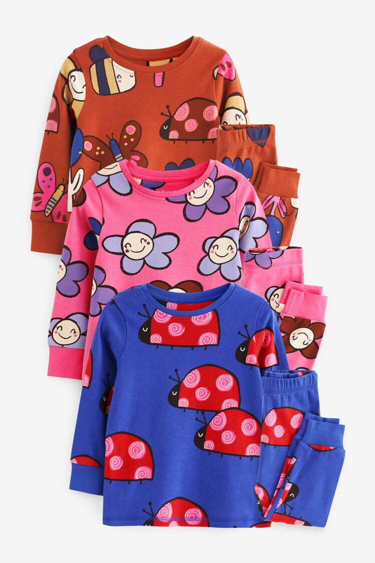 Blue/Brown Fun Character 3 Pack Long Sleeve Printed Pyjamas (9mths-8yrs) - Image 1 of 1