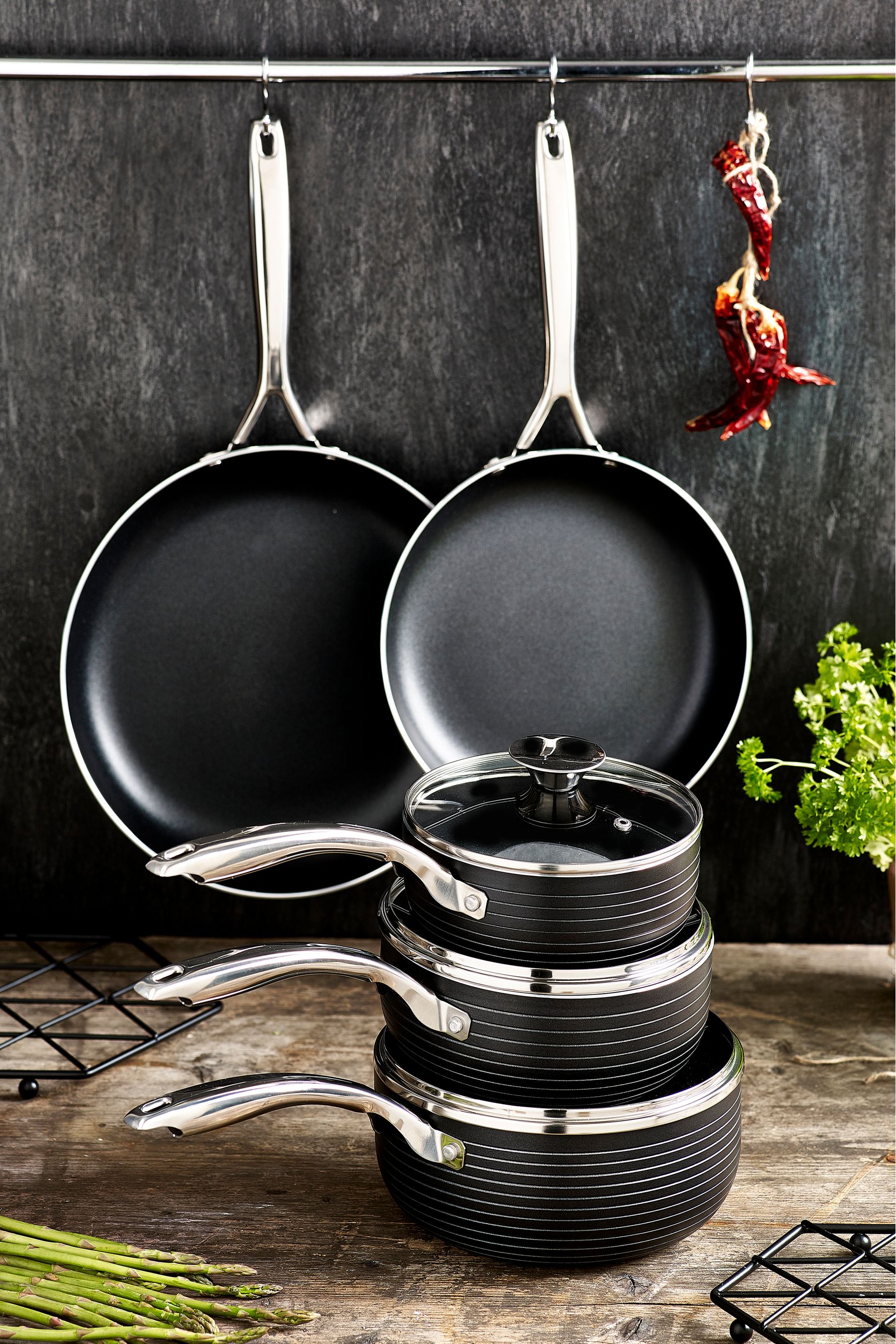 Buy Black Bronx 5 piece pan set Non-Stick Cookware from the Next UK ...