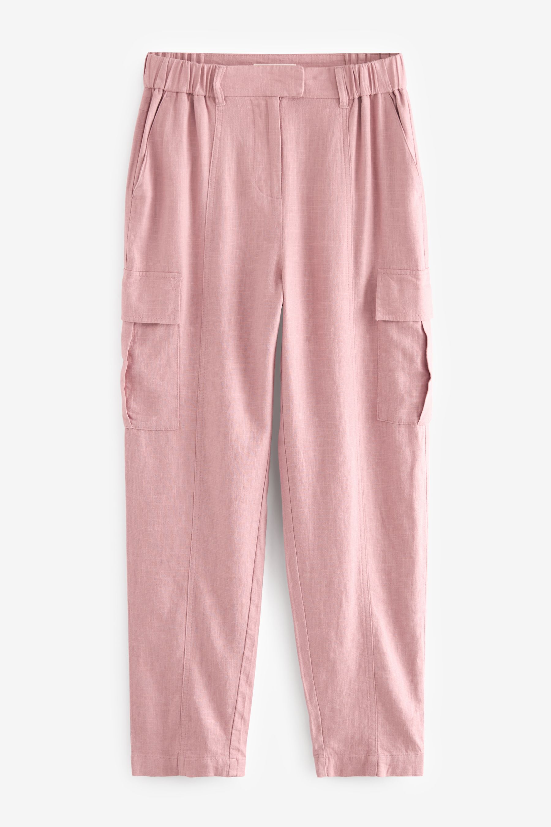 Buy Pink Smart Linen Blend Cargo Taper Trousers from Next Israel