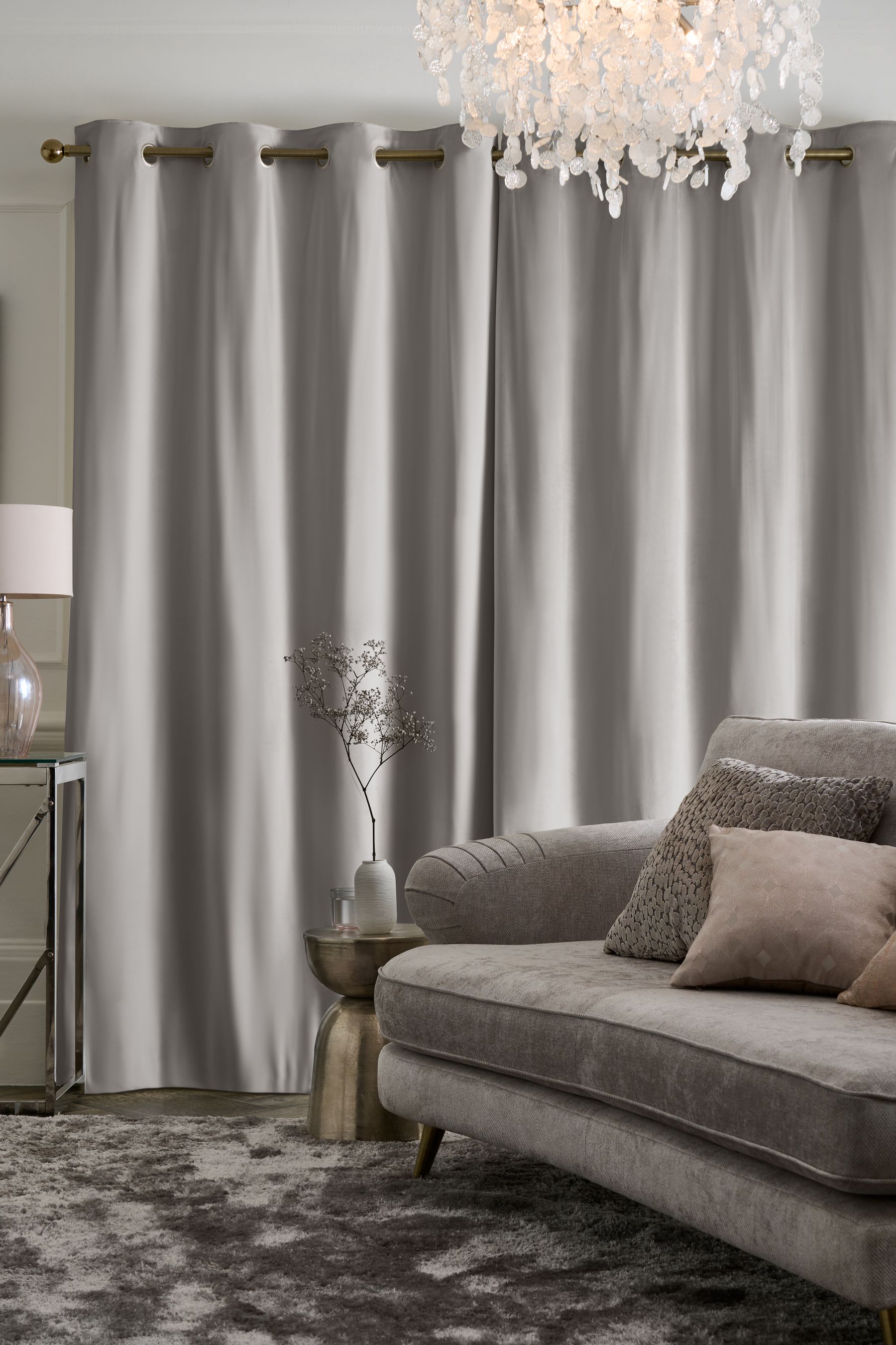 Buy Grey Matte Velvet Lined Eyelet Curtains from Next Ireland