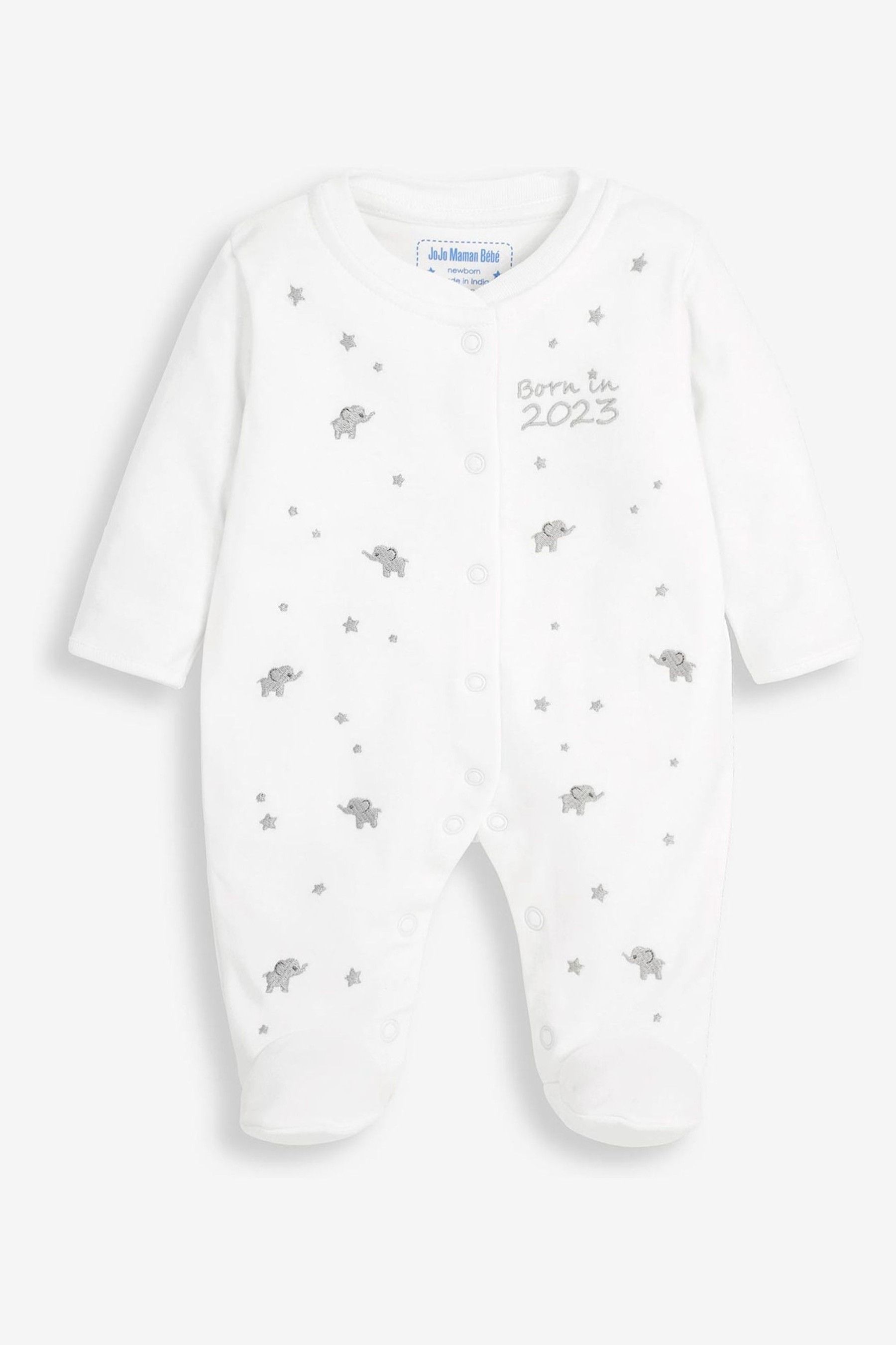 Buy JoJo Maman Bébé White Born in 2023 Embroidered Sleepsuit from the