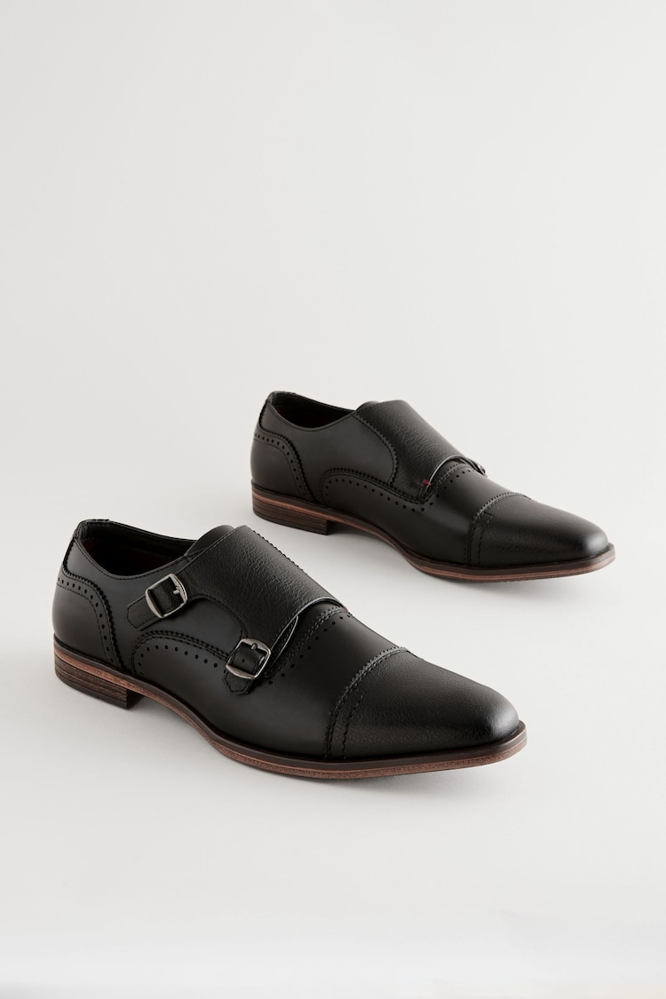 Black Double Monk Toe Cap Shoes - Image 1 of 1