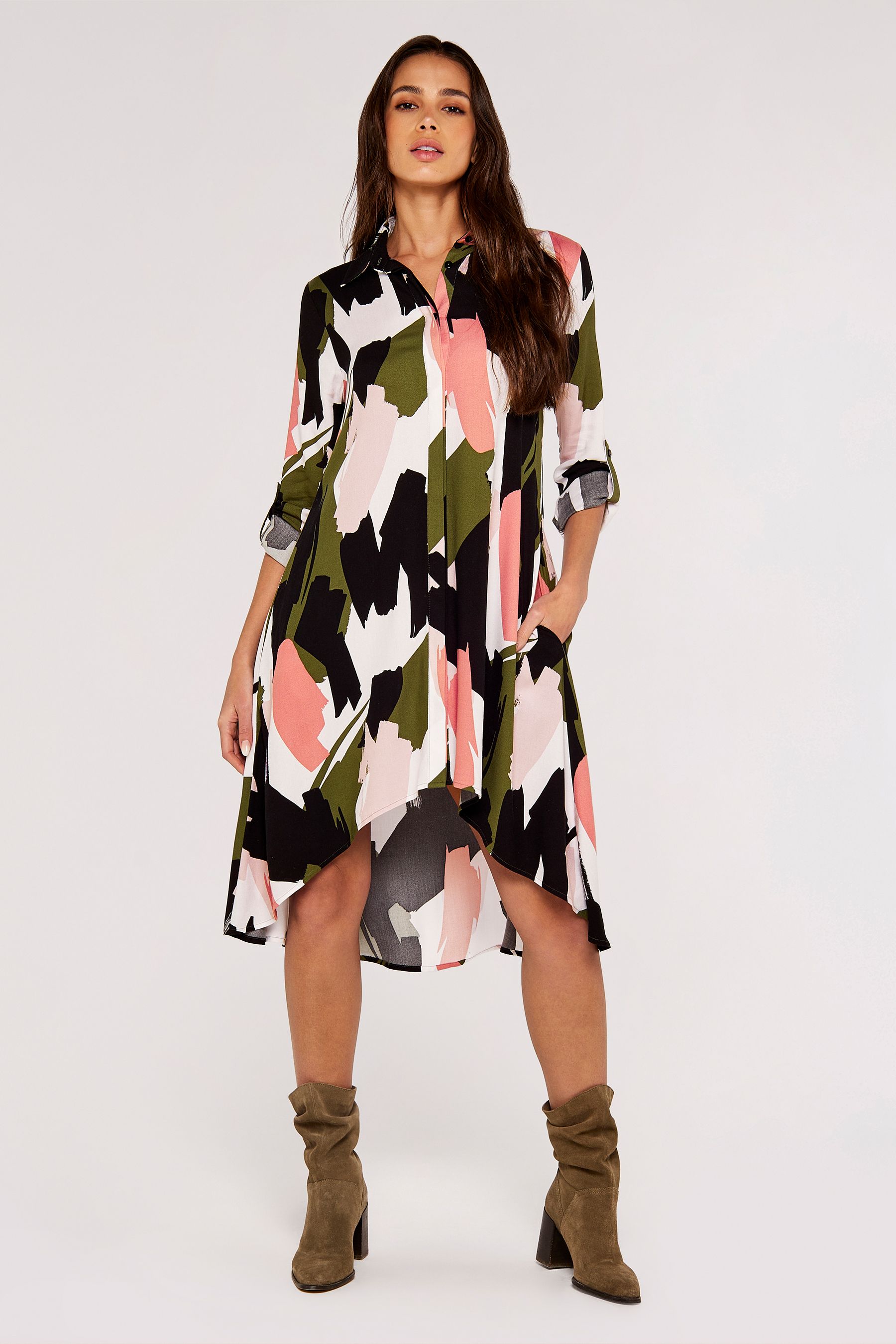 Buy Apricot Green White & Pink Brushstroke Print Dress from the Next UK online shop