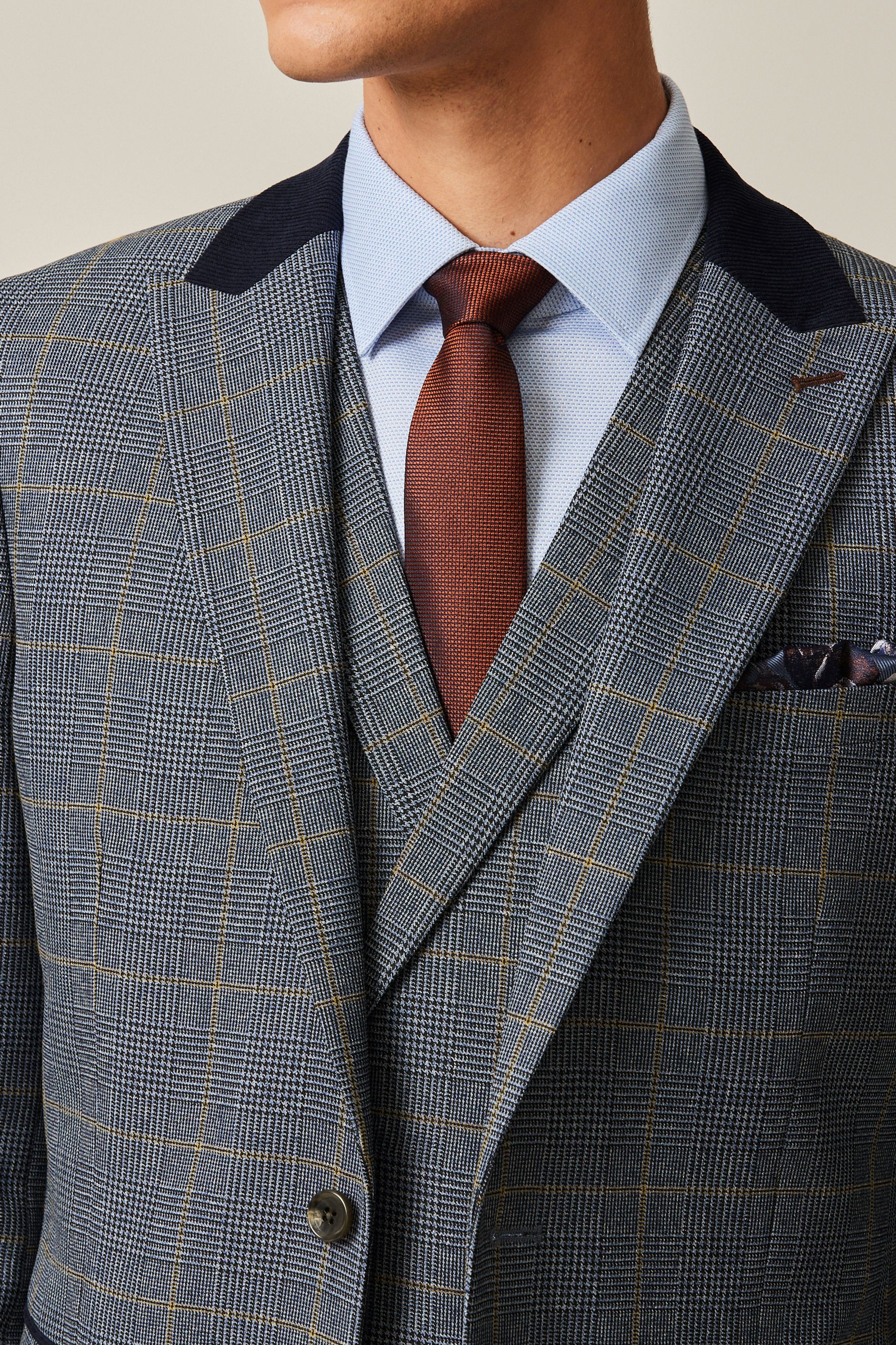 Buy Blue Slim Fit Trimmed Check Suit Jacket from the Next UK online shop