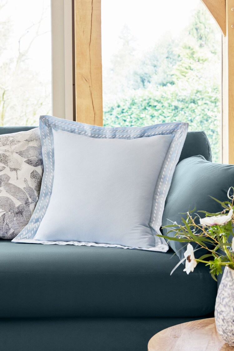 Mid Blue 50 x 50cm Lulworth Stitched Flange 100% Cotton Cushion - Image 1 of 1