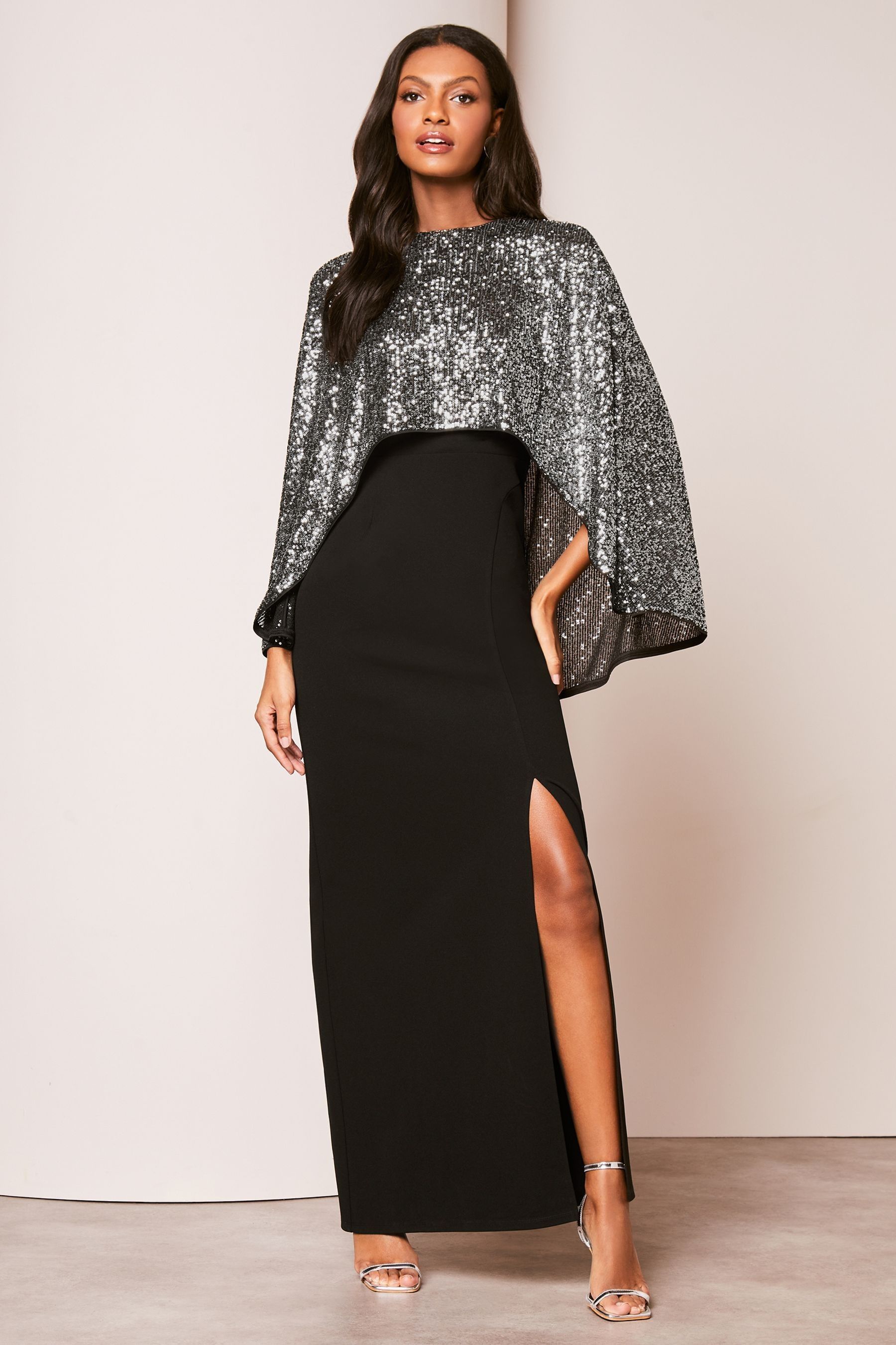 Buy Lipsy Black Sequin Cape Maxi Dress from Next Qatar