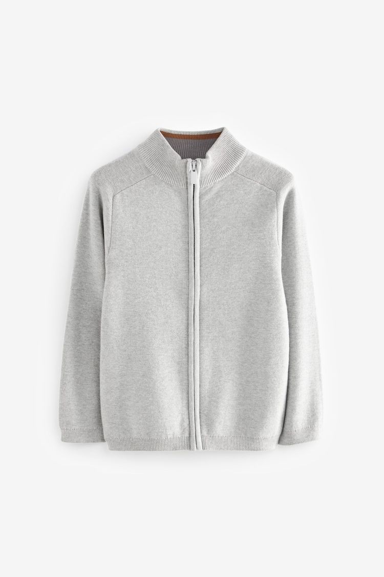 Grey 100% Cotton Zip Through Knitted Cardigan (3-16yrs) - Image 1 of 1