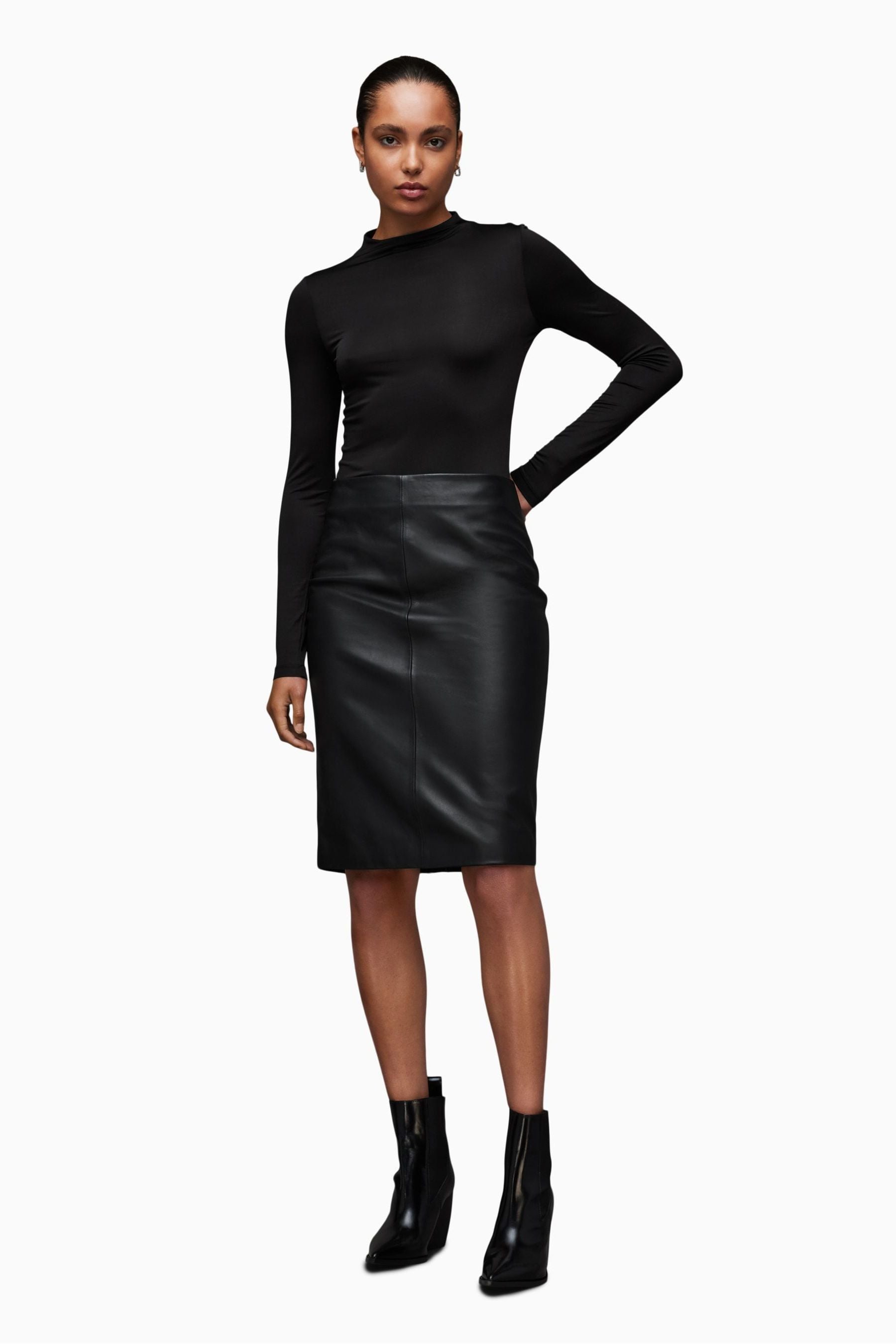 Buy AllSaints Black Leather Lucille Skirt from the Next UK online shop