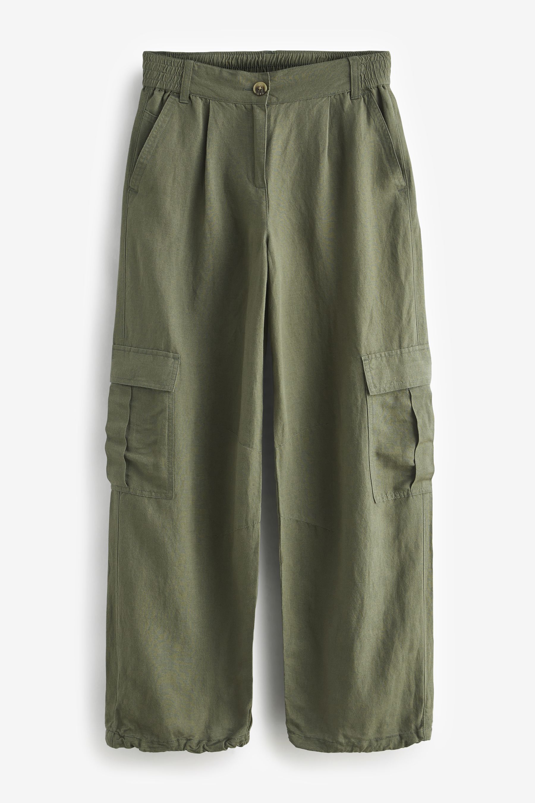 Buy Khaki Green Linen Blend Cargo Trousers from Next Luxembourg