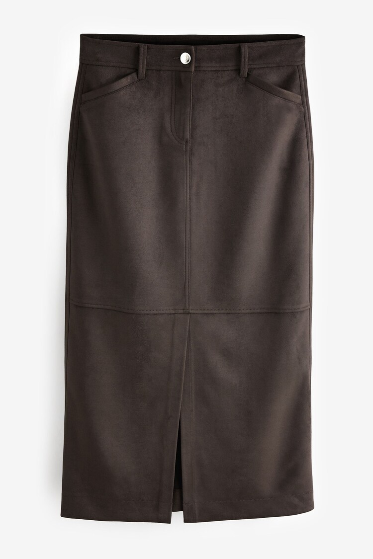 Brown Suede Column Slit Midi Skirt - Image 1 of 1