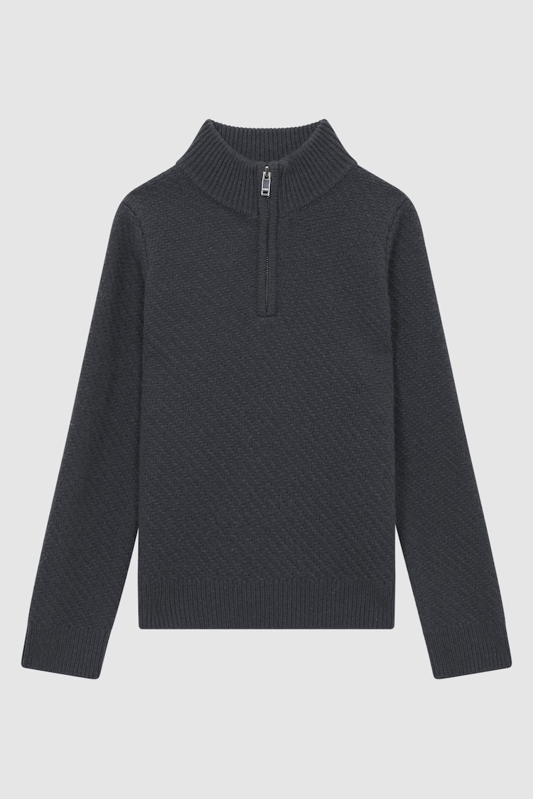 Reiss Anthracite Grey Tempo 3-9 yrs Slim Fit Knitted Half-Zip Funnel Neck Jumper - Image 1 of 1
