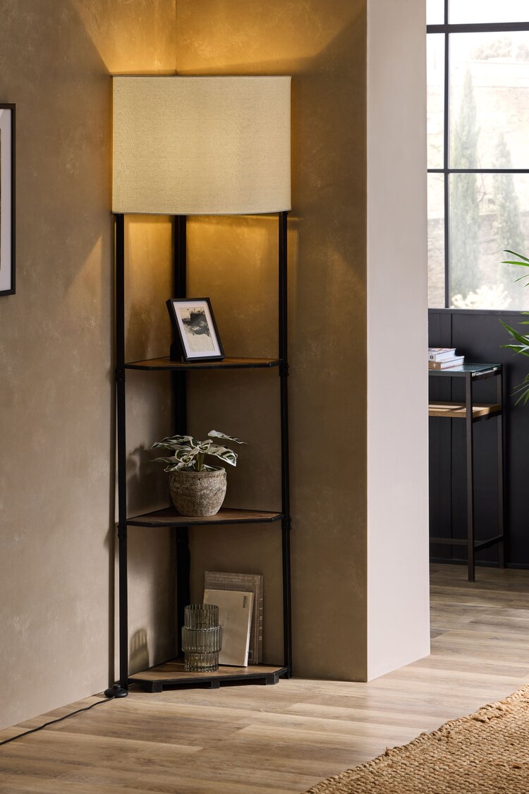 Brown Corner Wood Shelf Floor Lamp - Image 1 of 1