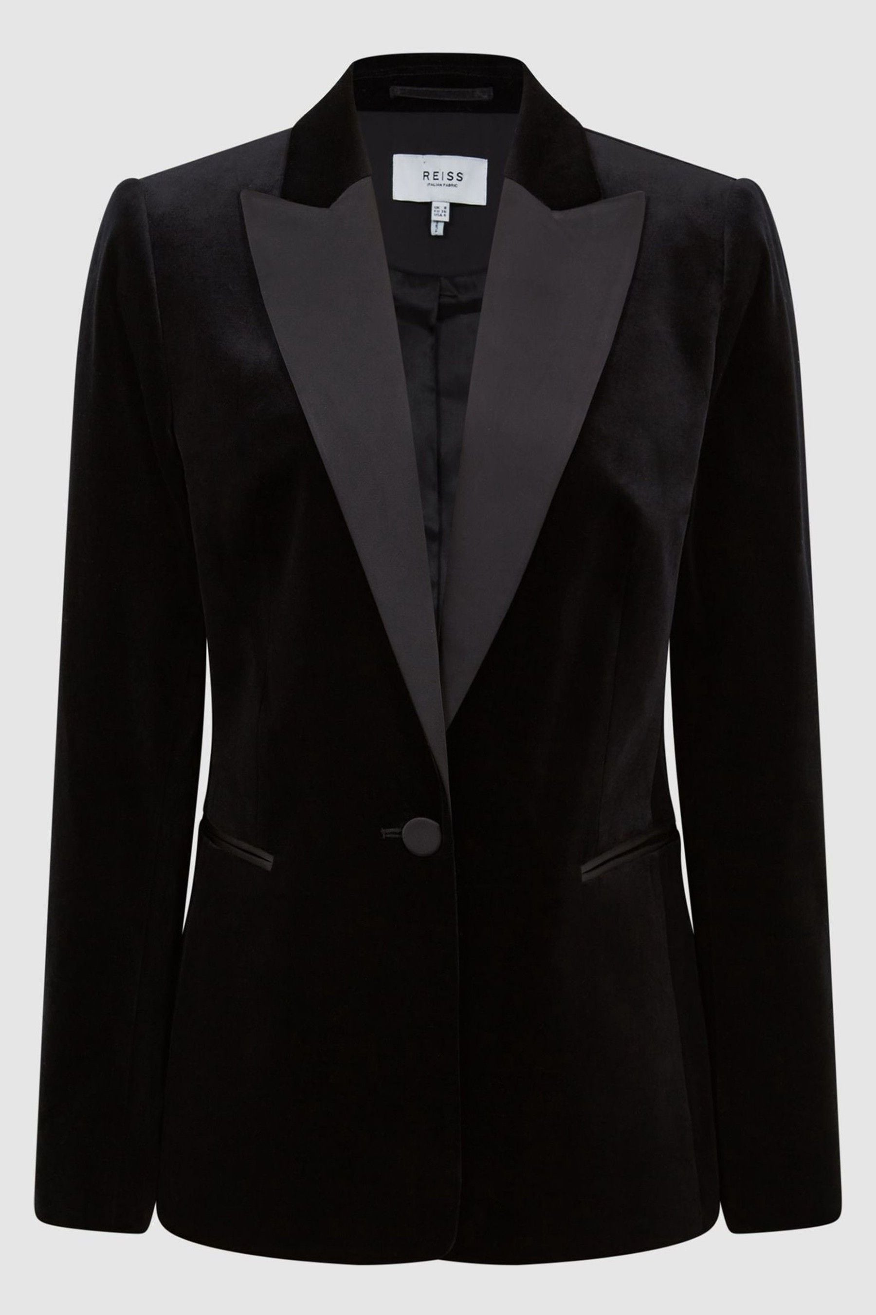 Buy Reiss Black Opal Petite Fitted Velvet Single Breasted Suit Blazer ...