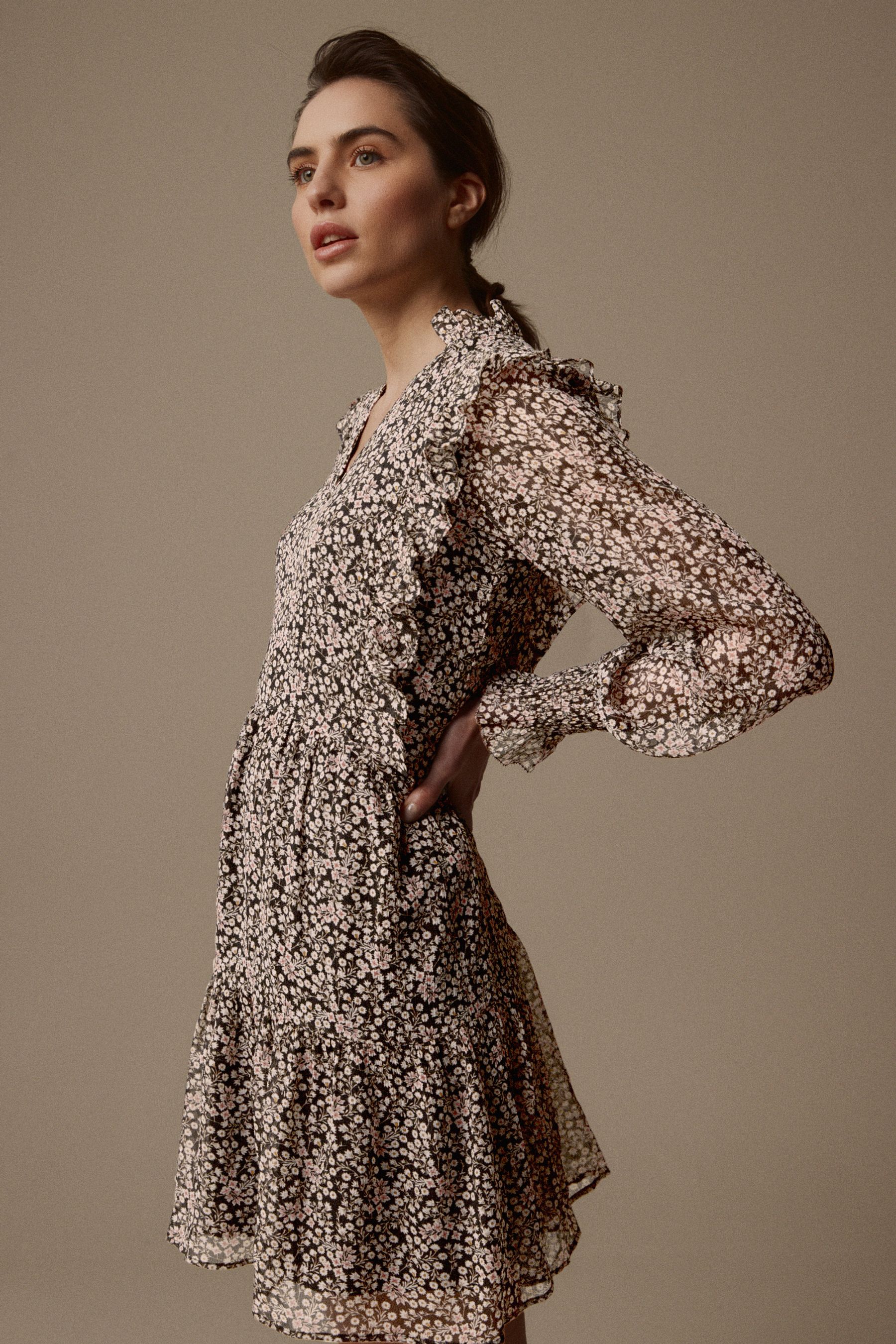 Buy Laura Ashley Chiffon Frill Mini Dress from the Laura Ashley online shop image.