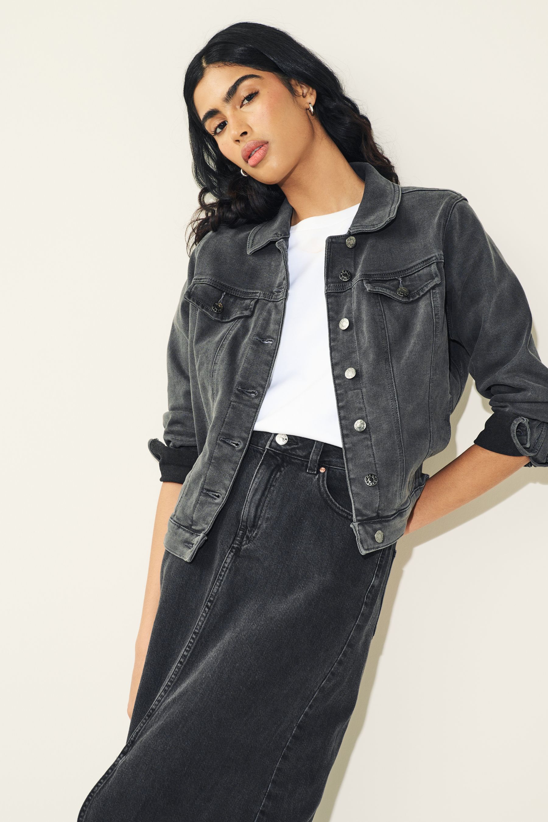 Buy Washed Black Fuller Bust Denim Jacket from Next Ireland