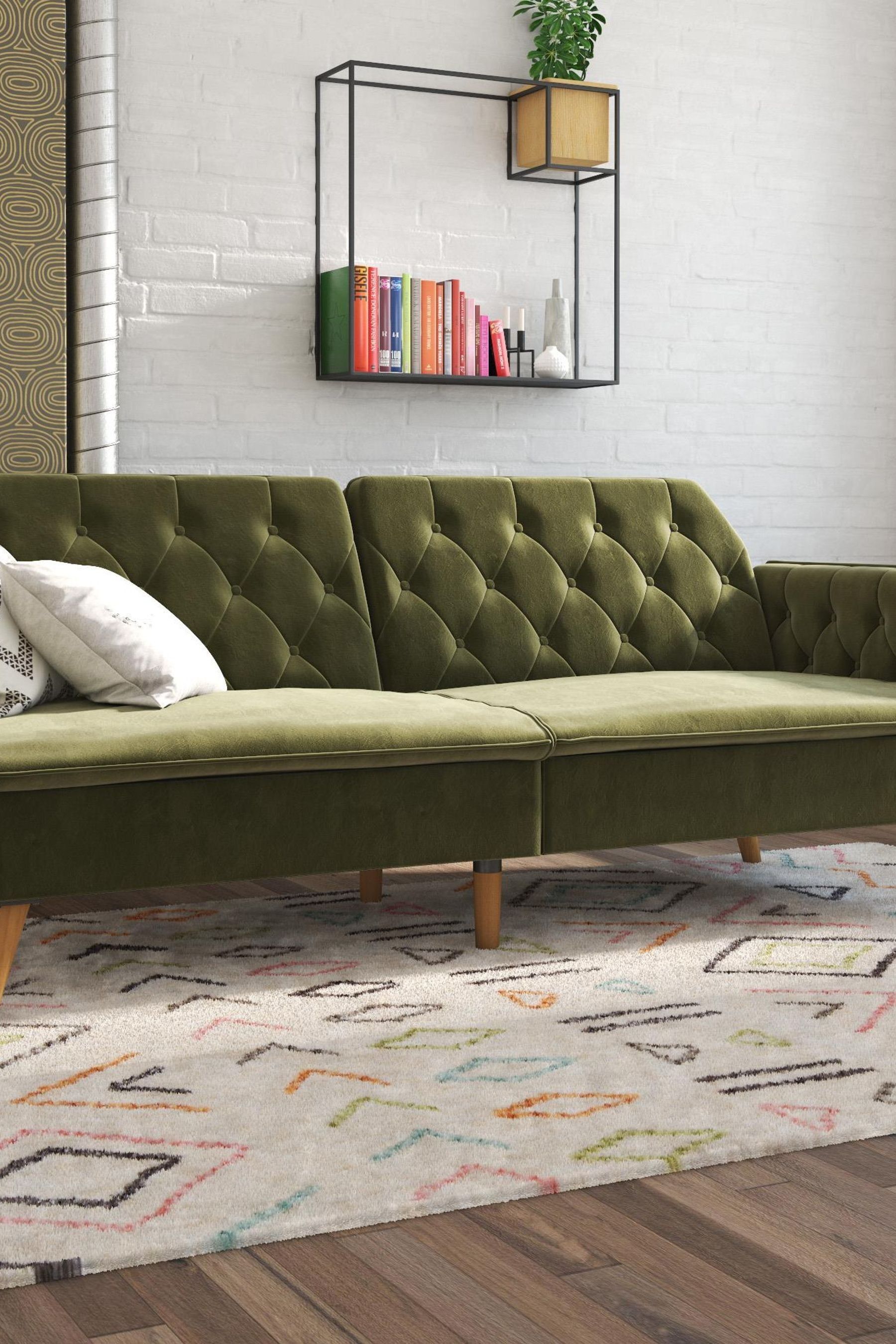 Buy Novogratz Green Tallulah Velvet Memory Foam Futon Sofa from the