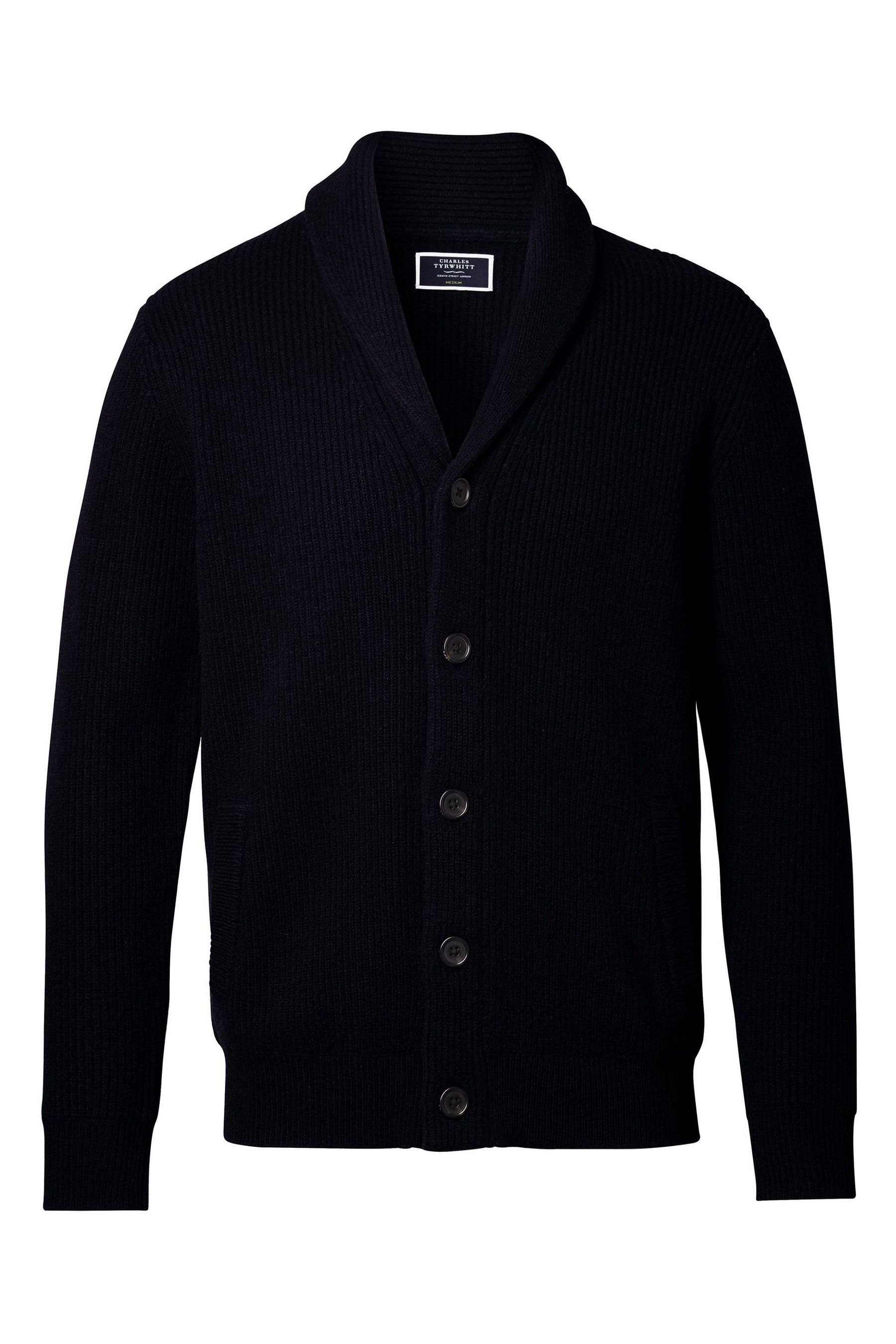 Buy Charles Tyrwhitt Blue Chunky Merino Shawl Neck Cardigan from the