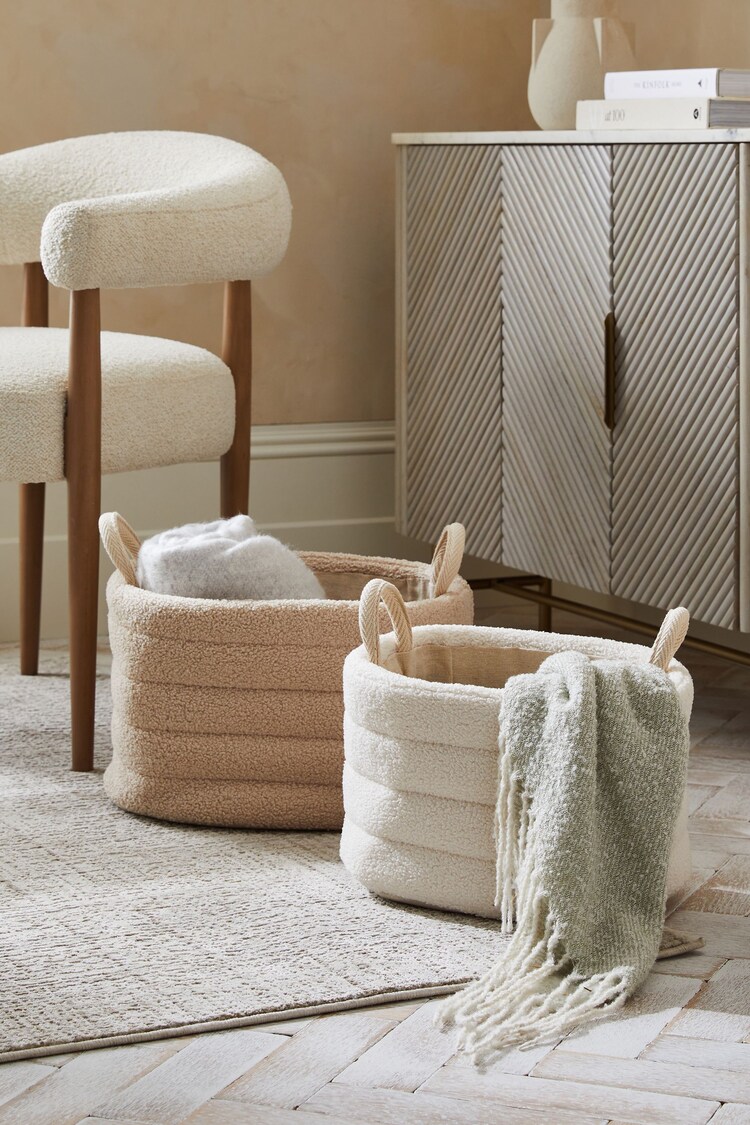 Set of 2 Natural and Cream Boucle Storage Baskets - Image 1 of 1