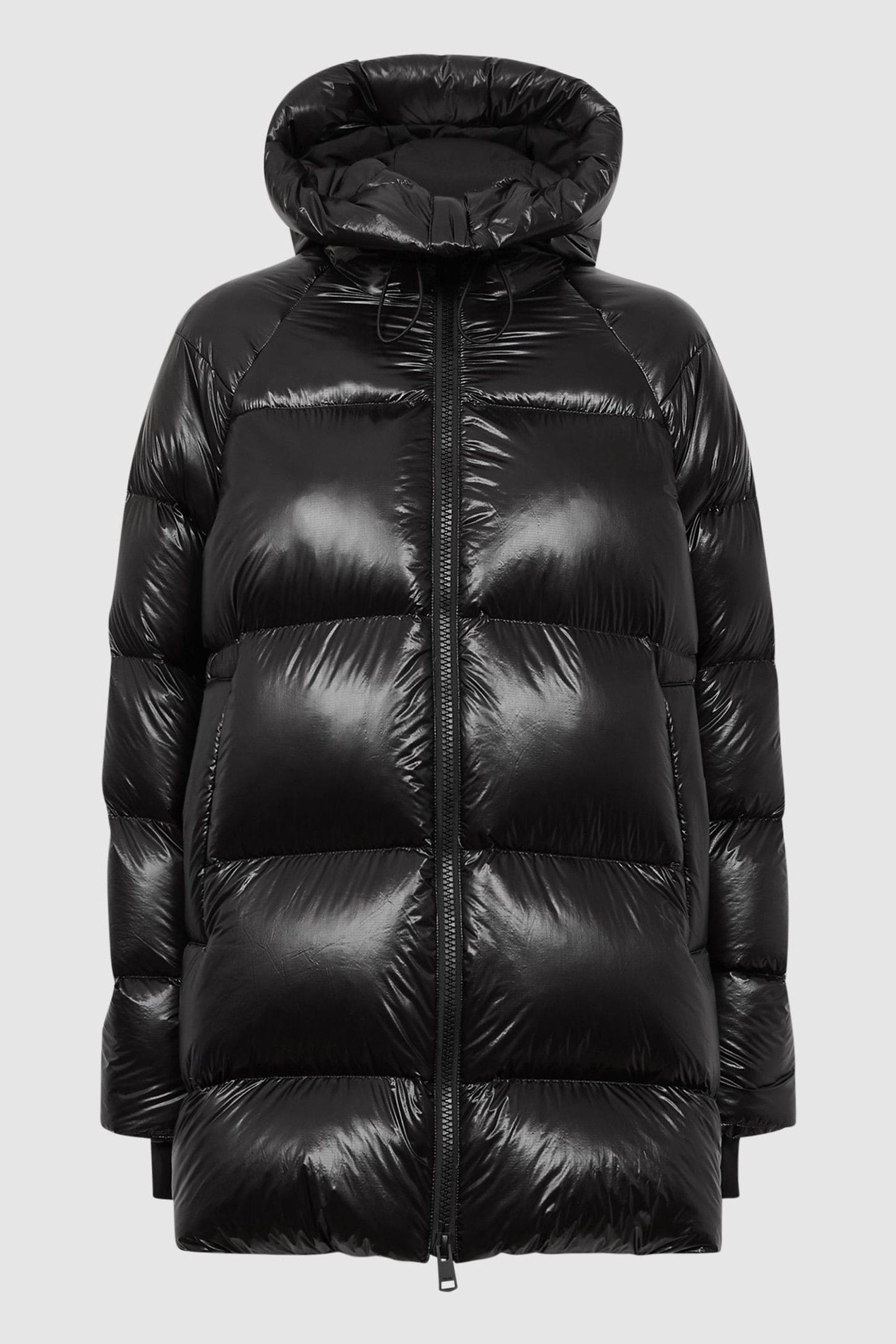 Buy Reiss Black Rae Shiny Mid Length Puffer Coat from the Next UK ...
