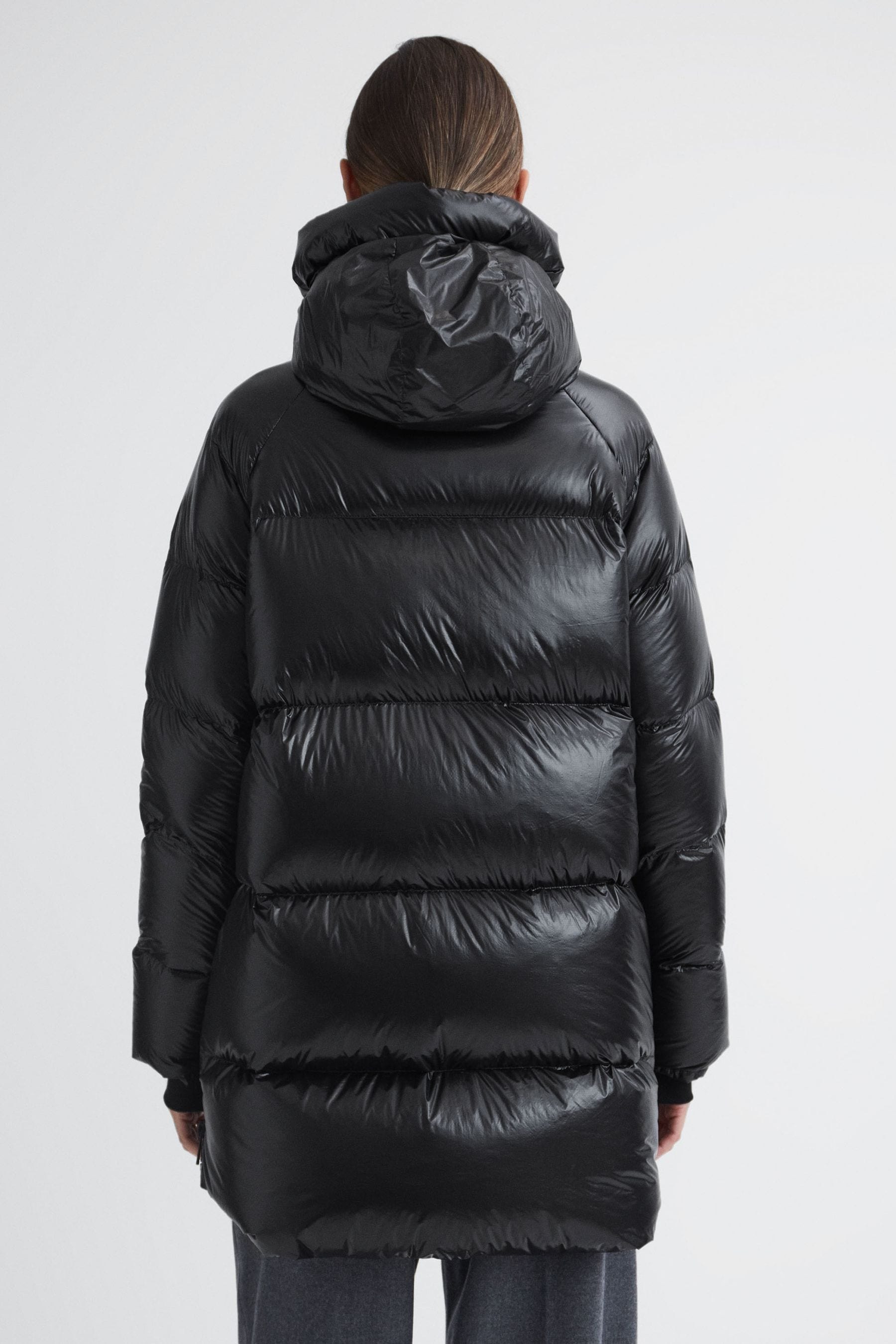 Buy Reiss Black Rae Shiny Mid Length Puffer Coat from the Next UK ...