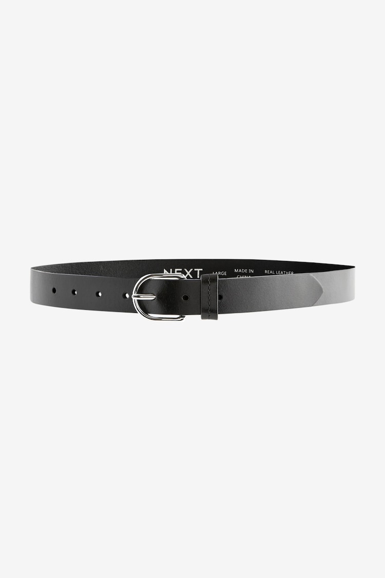 Black with Silver Regular Leather Belt - Image 1 of 1