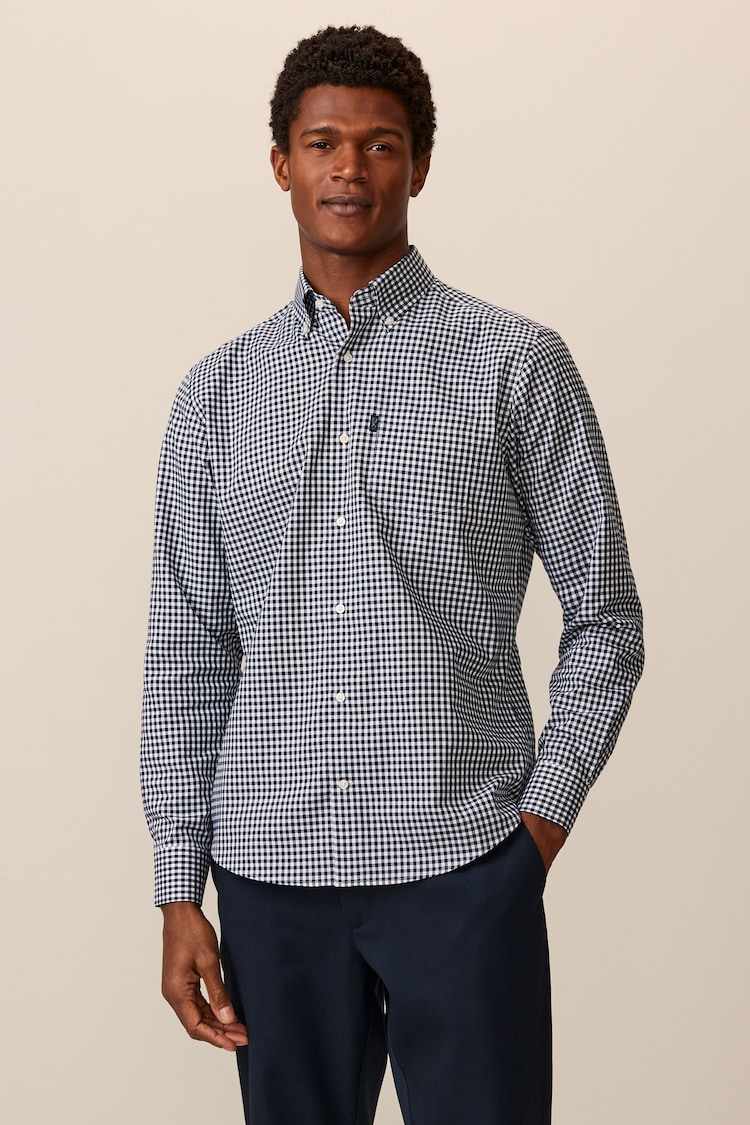 Navy Blue Gingham Regular Fit Easy Iron Button Down Oxford Shirt - Image 1 of 1